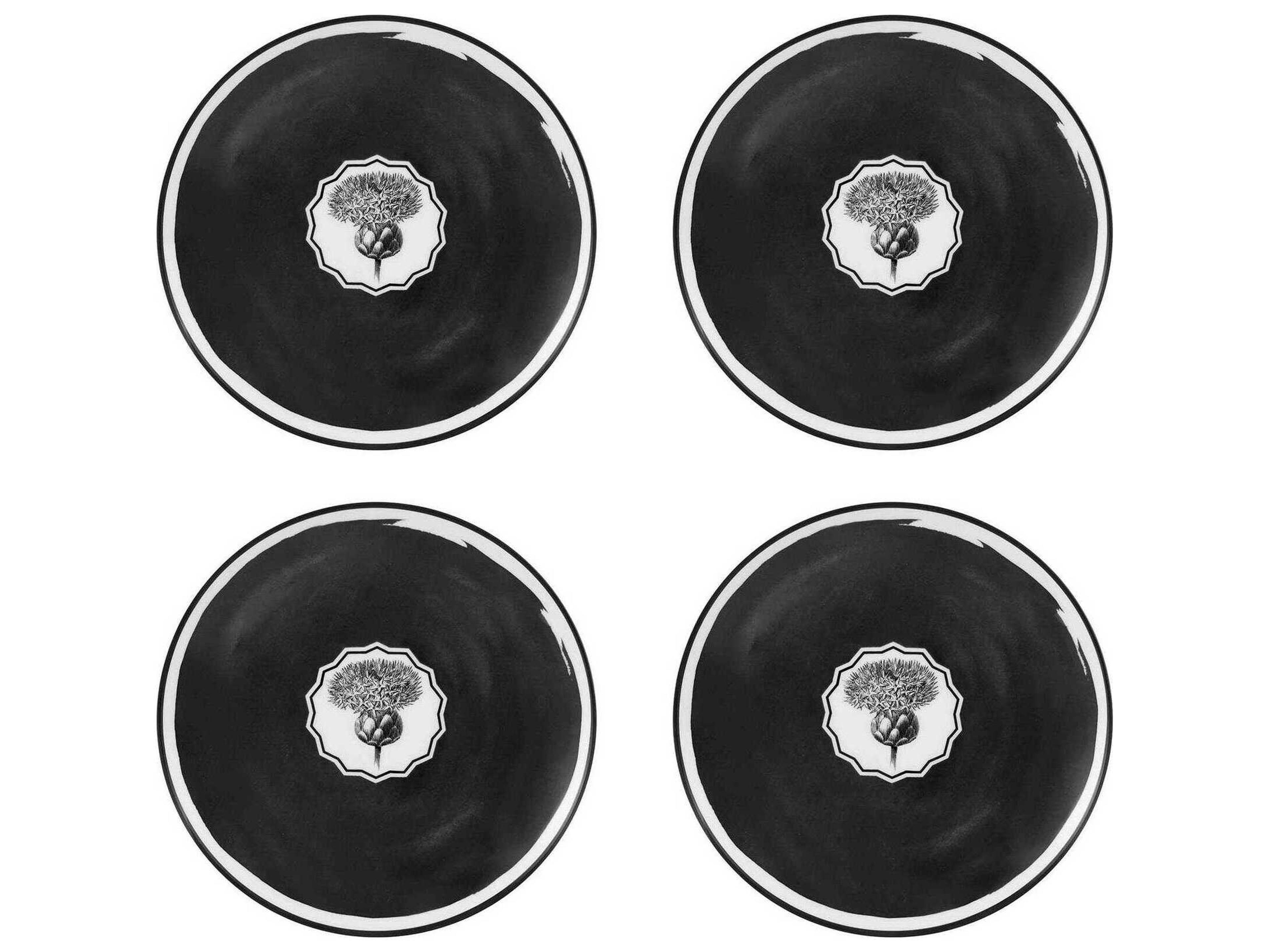 Vista Alegre Lacroix Herbariae Black Dessert Plate Set of 4