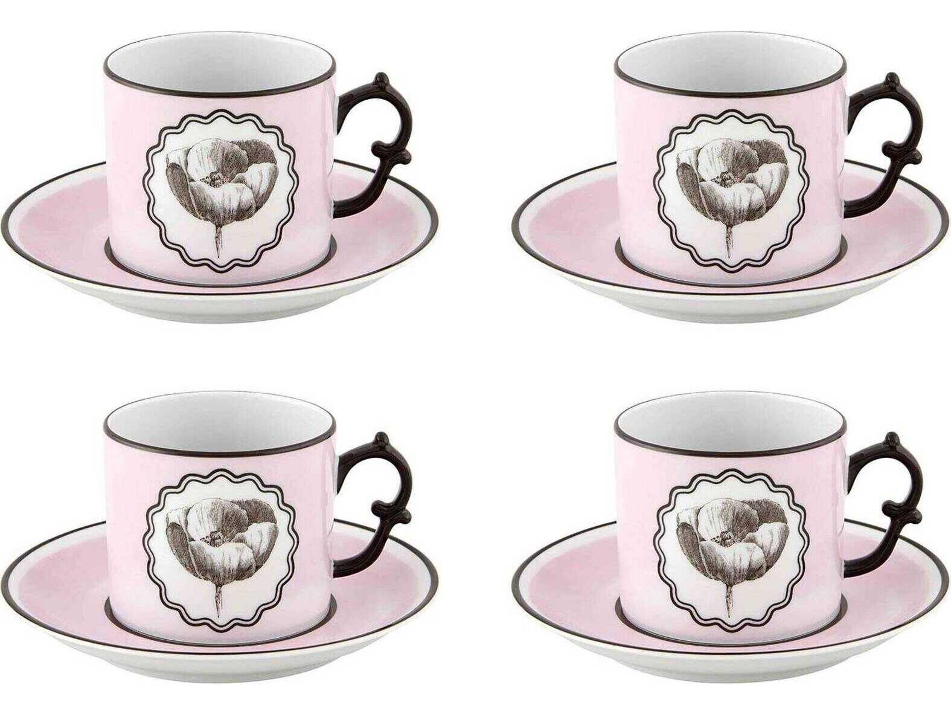Vista Alegre Lacroix Herbariae Pink Tea Cup and Saucer Set of 4