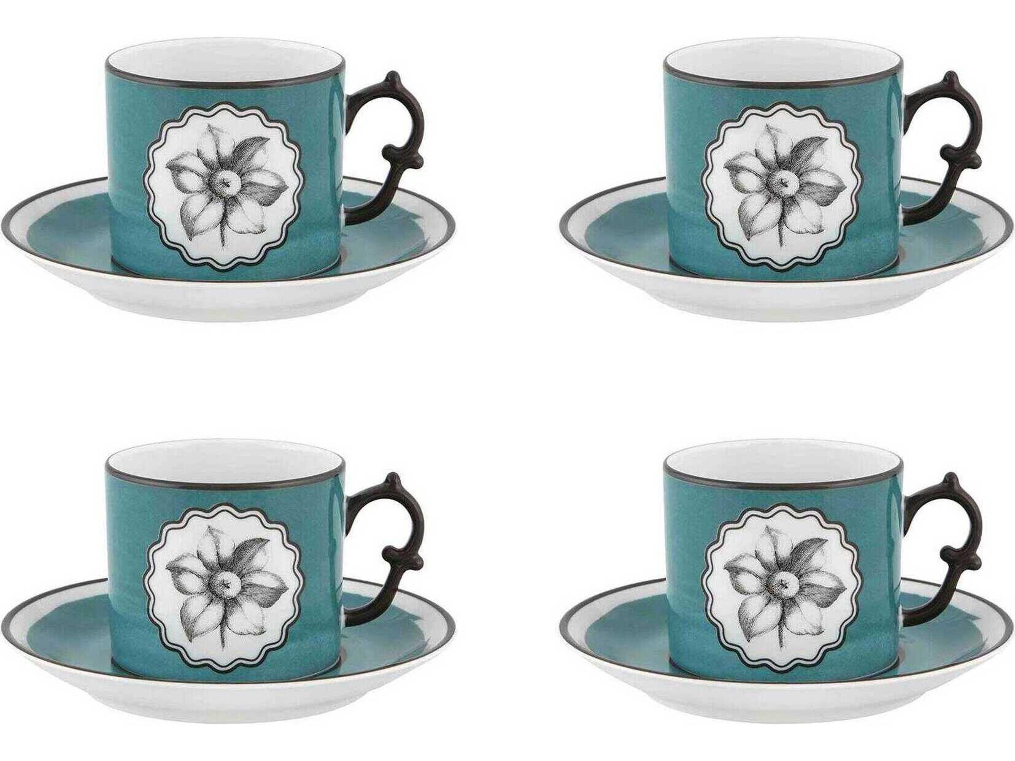 Vista Alegre Lacroix Herbariae Peacock Tea Cup and Saucer Set of 4