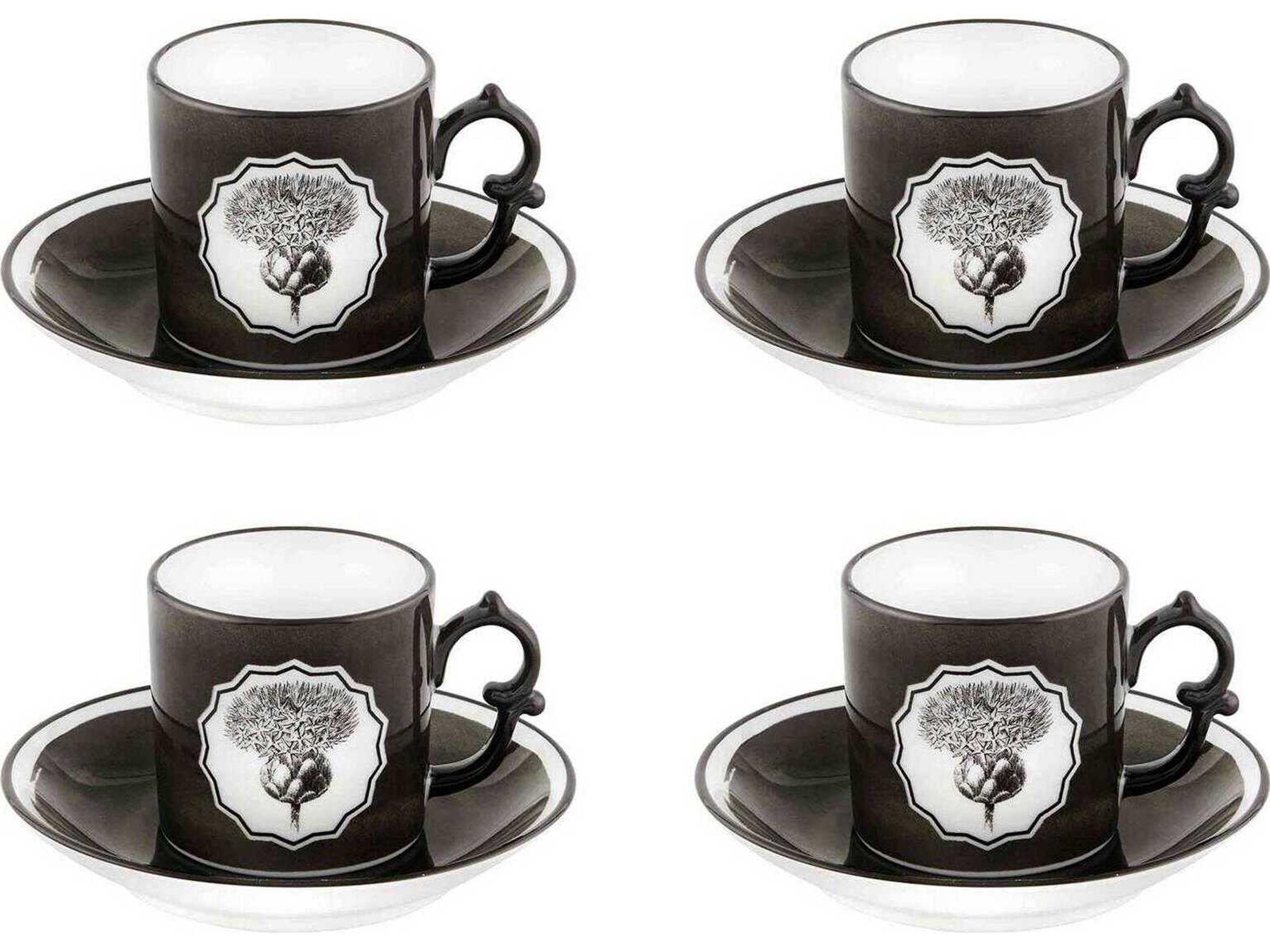 Vista Alegre Lacroix Herbariae Black Coffee Cup and Saucer Set of 4