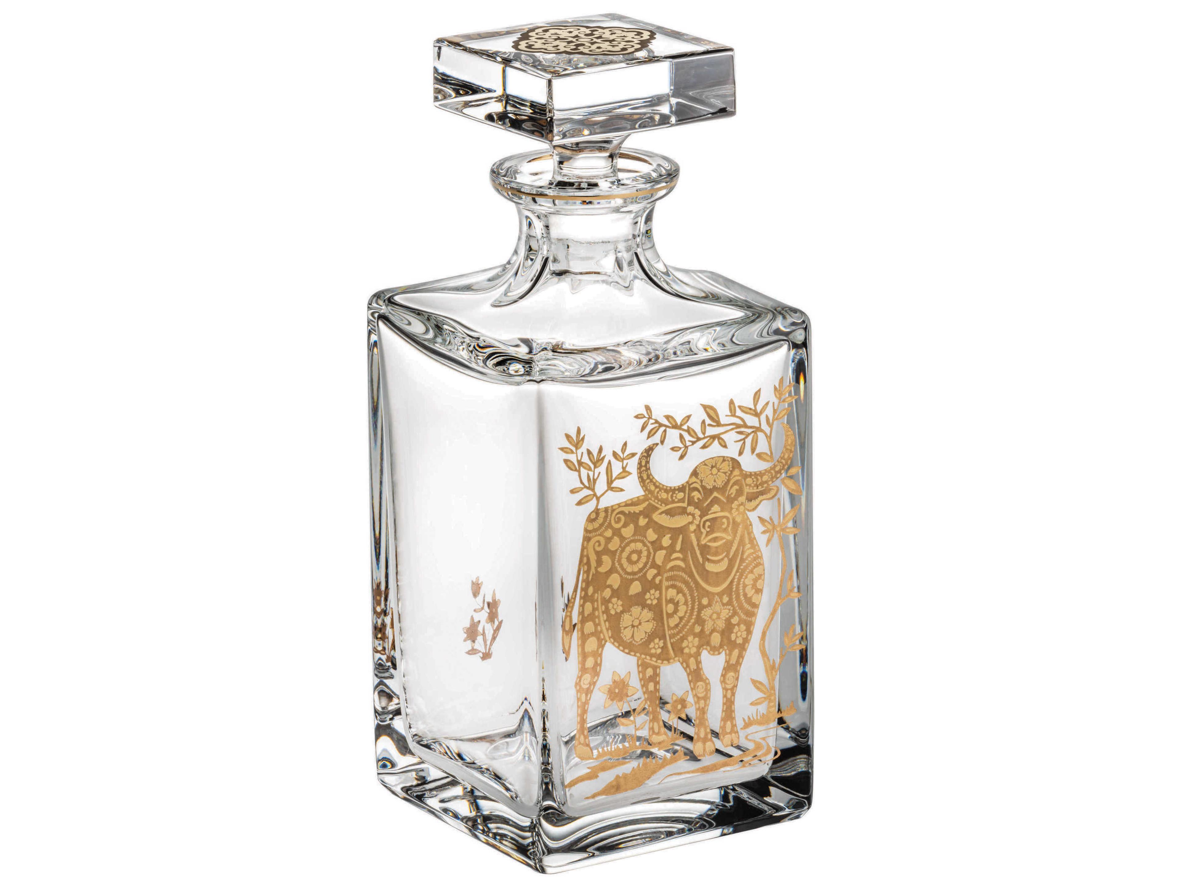 Vista Alegre Golden Whisky Decanter with Gold Ox
