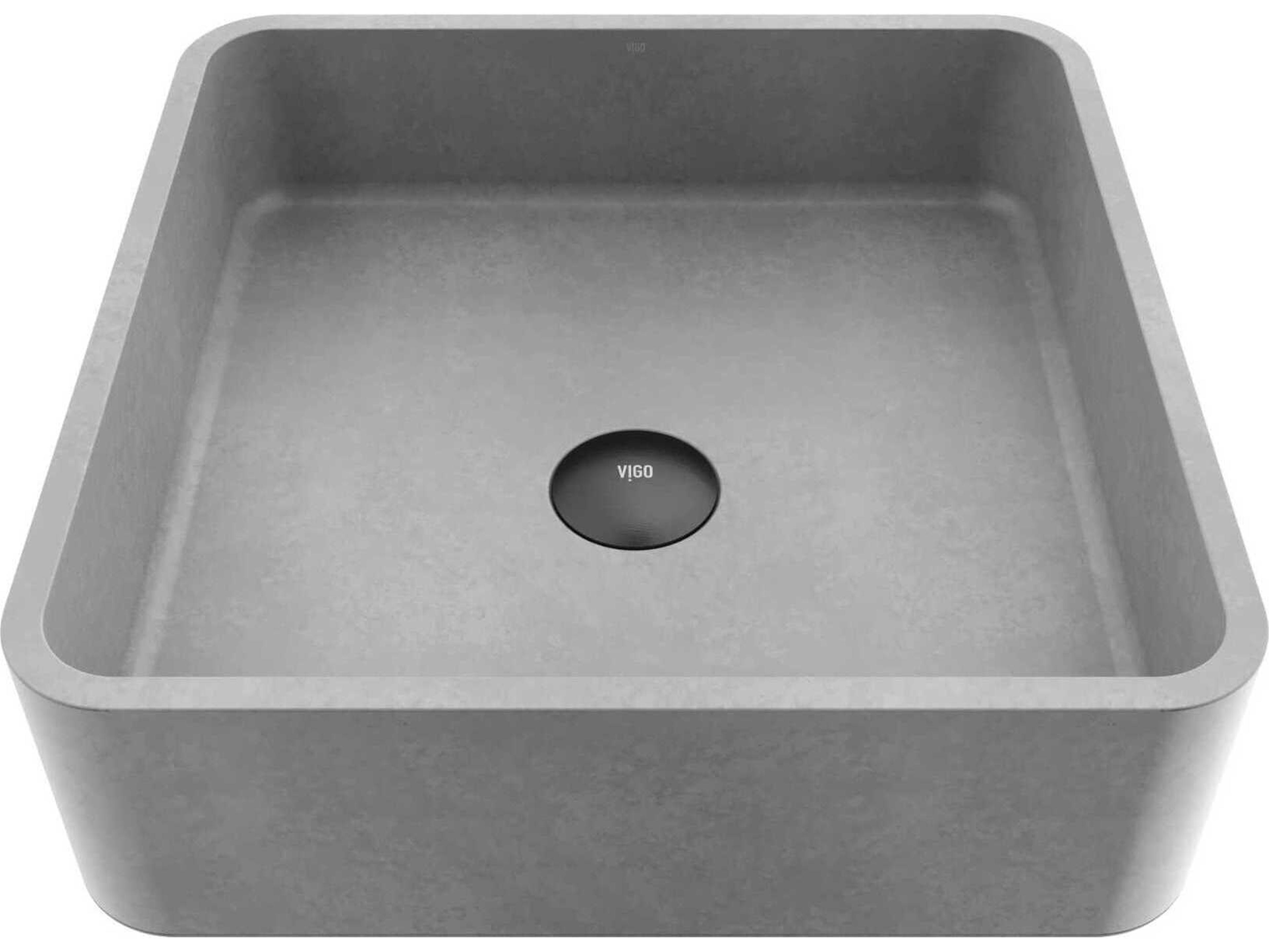 Vigo Navona Gothic Gray Concreto Stone Square Vessel Bathroom Sink