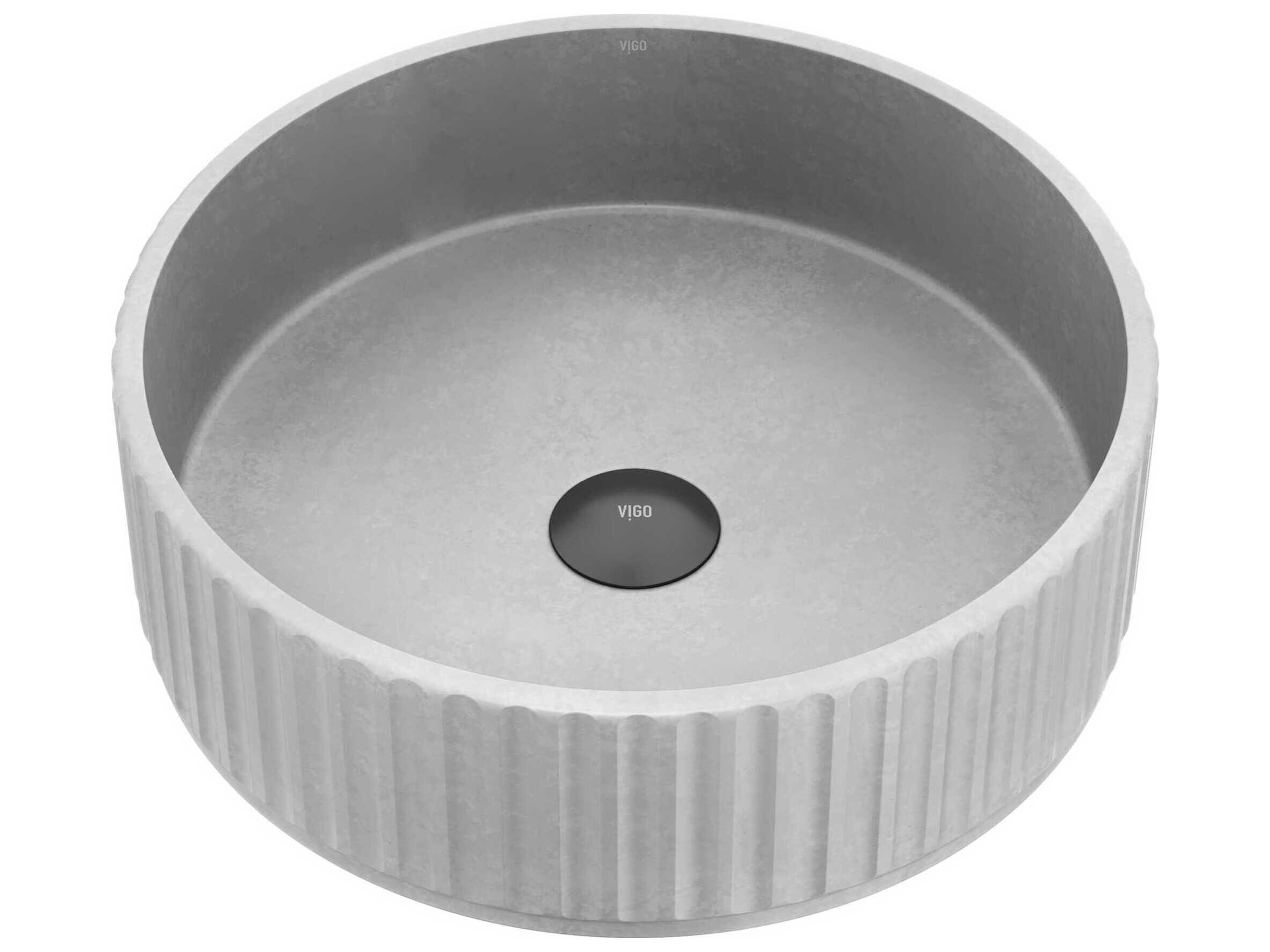 Vigo Windsor Concreto Stone Round Fluted Bathroom Vessel Sink