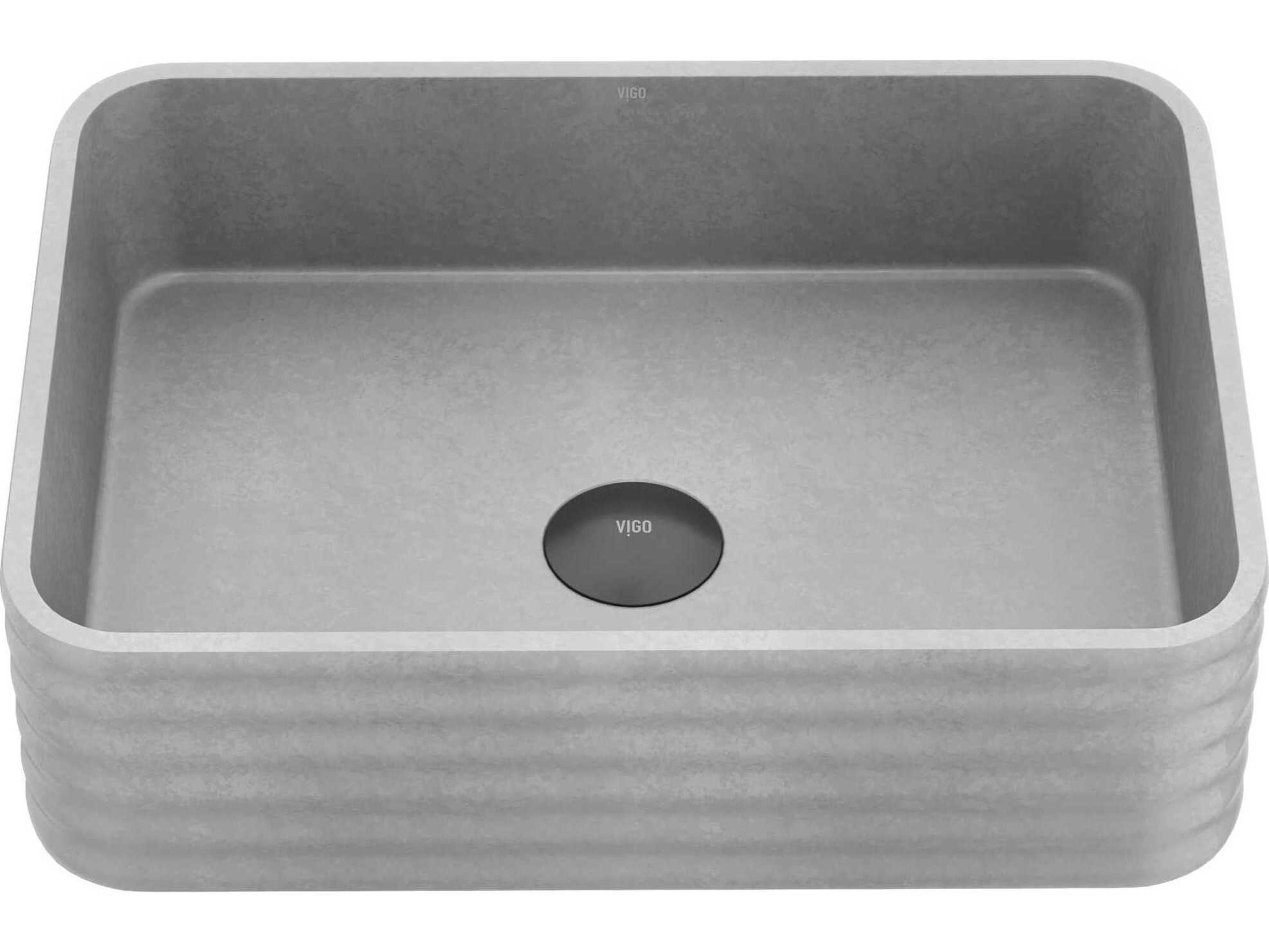 Cadman Modern Gray Rectangular Fluted Bathroom Vessel Sink