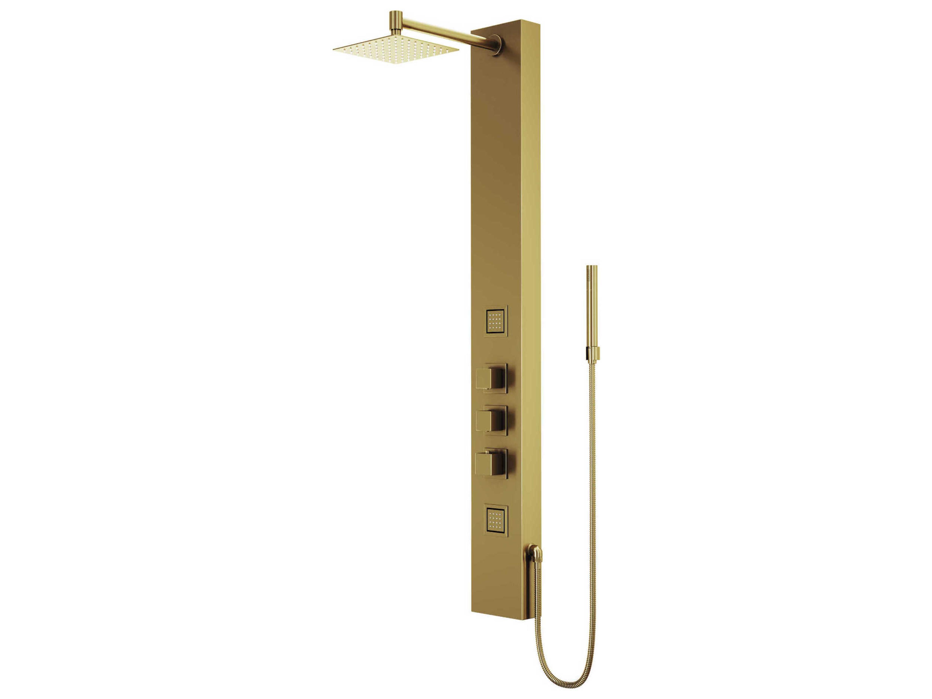 Vigo Rector Matte Brushed Gold 2-Jet Shower Panel System with Square Head and Hand Shower Wand