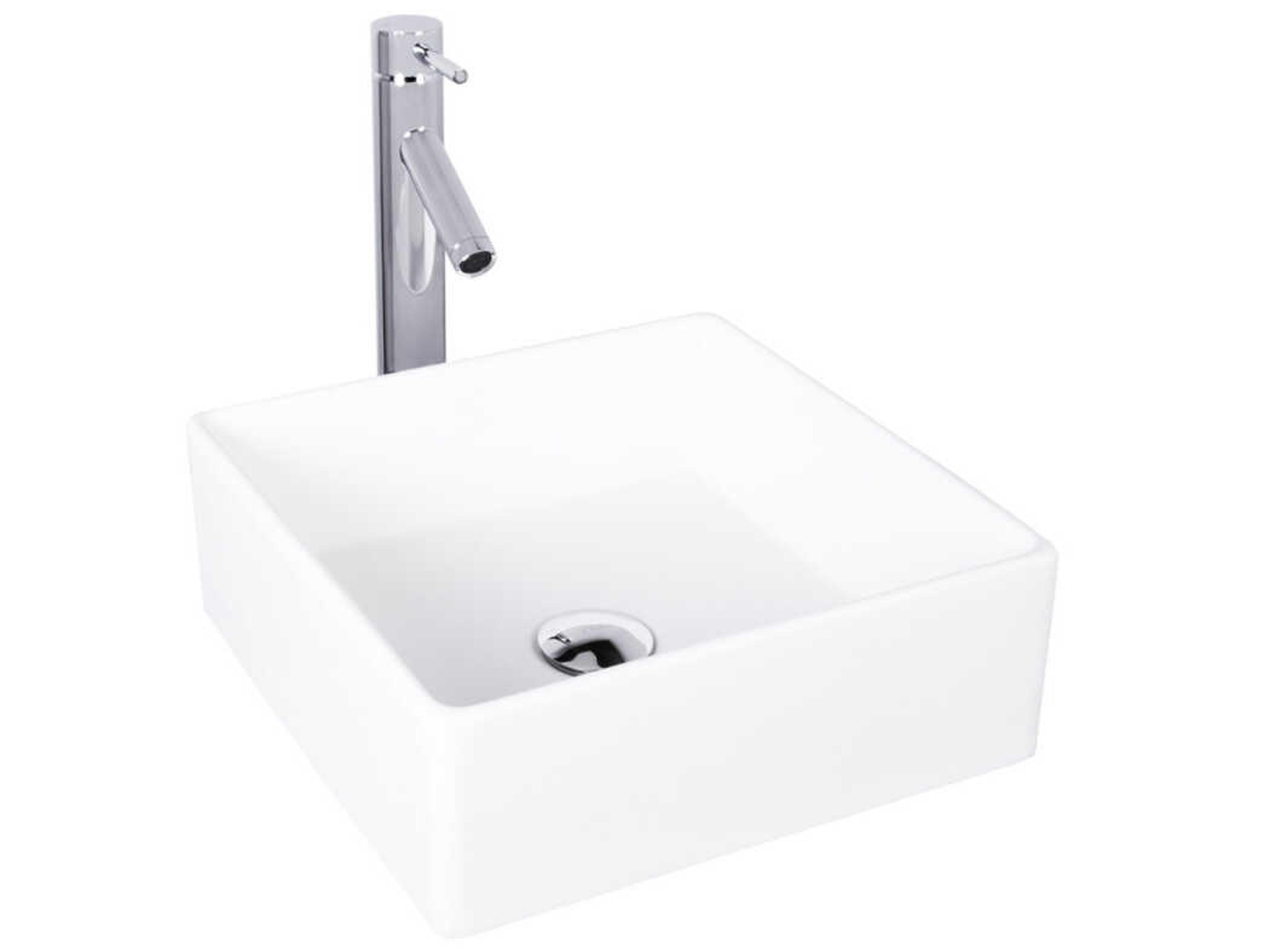 Vigo Dianthus Square Vessel Bathroom Sink with Dior Faucet and Pop-Up Drain