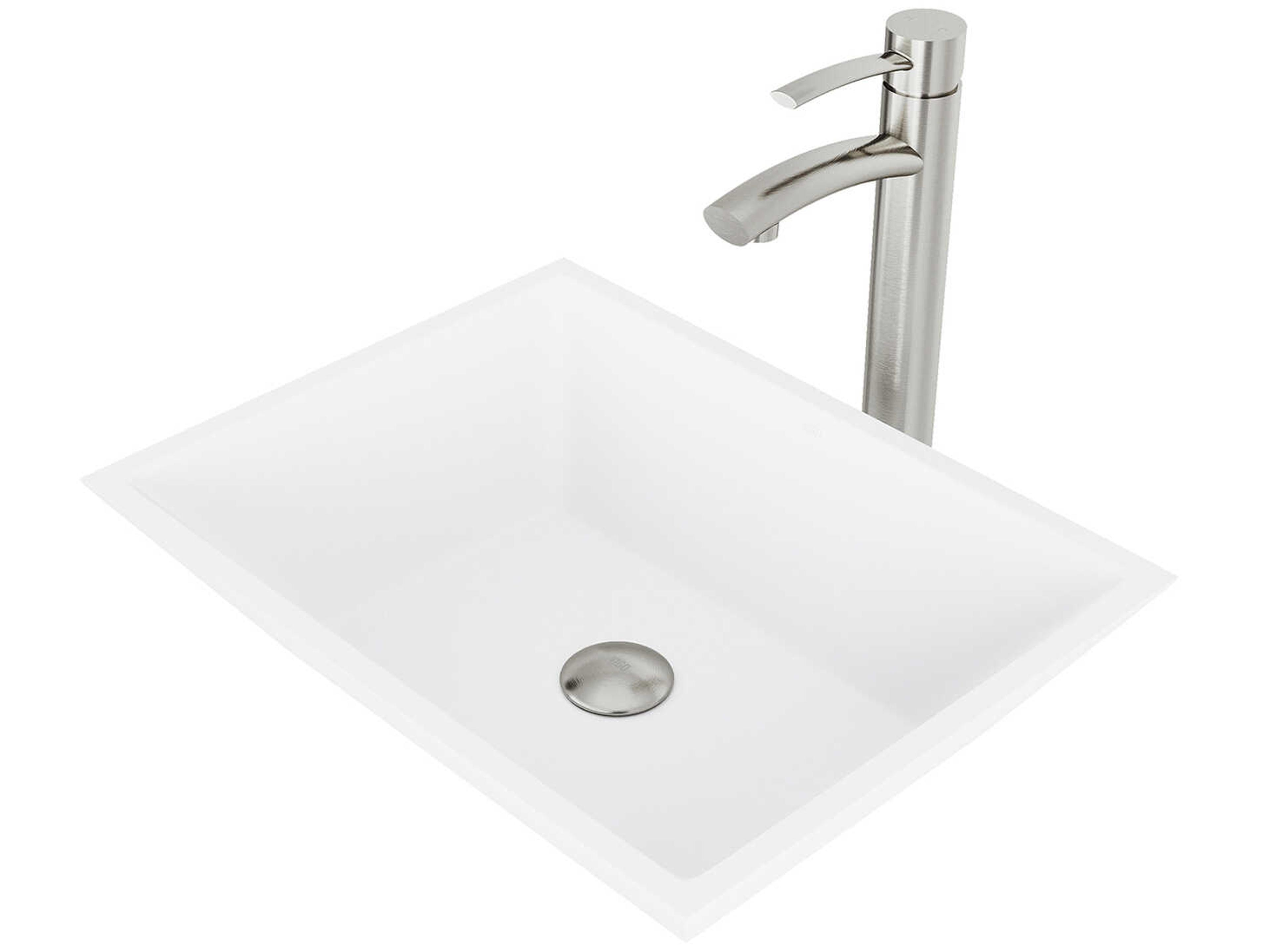 Vigo Vinca Rectangular Vessel Bathroom Sink with Faucet and Pop-Up Drain