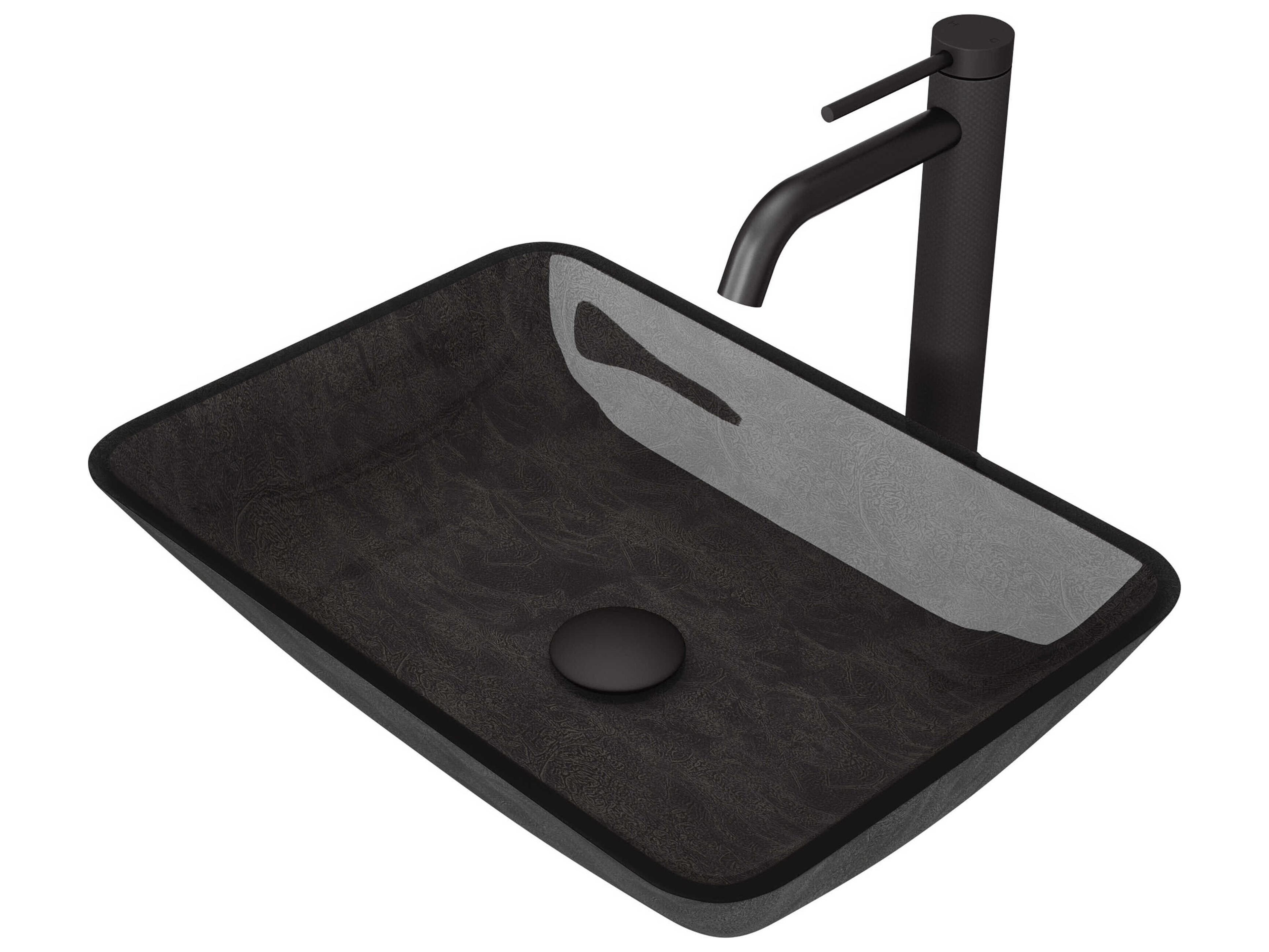 Vigo Onyx Gray 18" Rectangular Vessel Bathroom Sink with Matte Black 1-Lever Lexington Faucet and Drain
