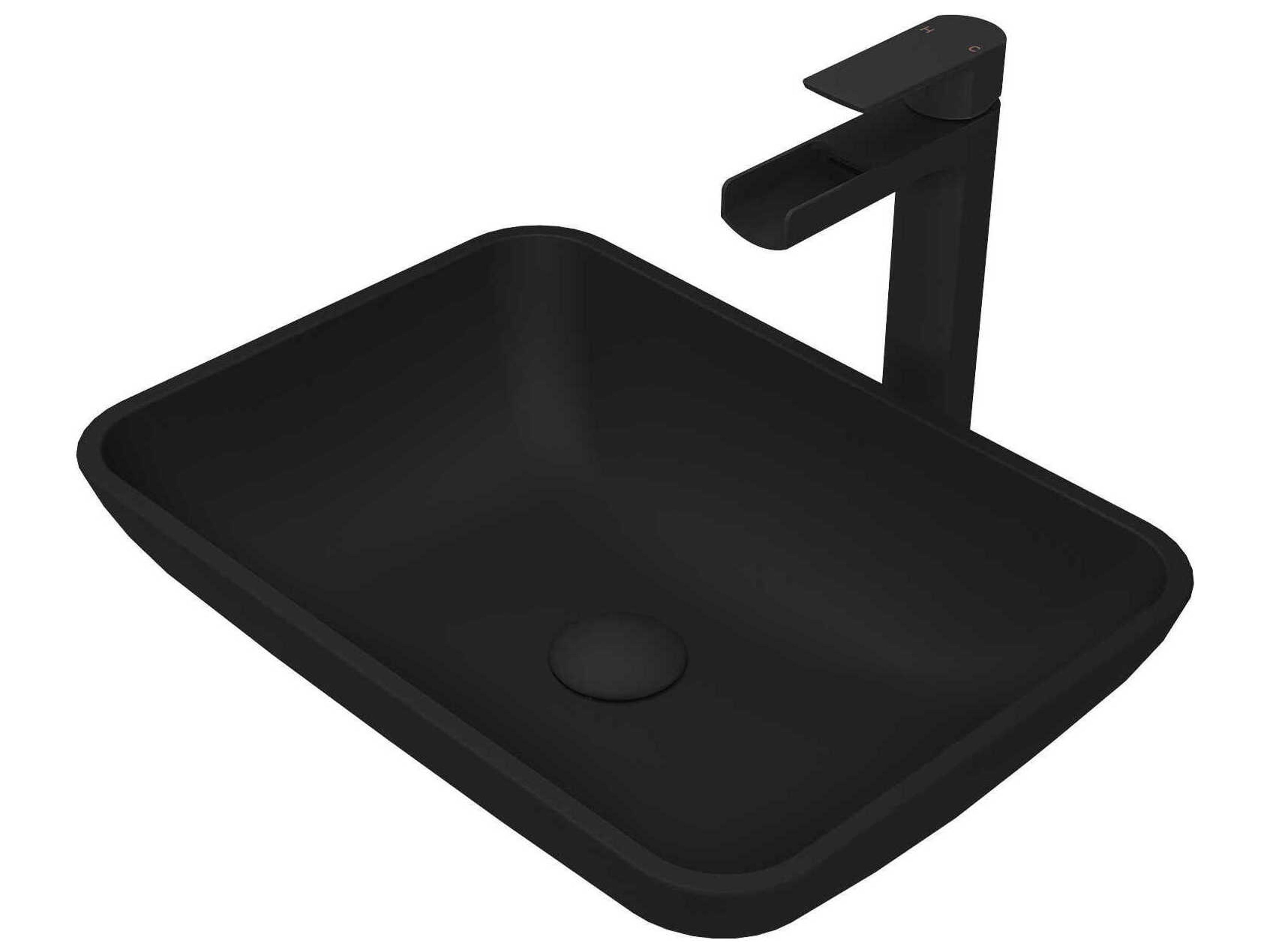 Vigo Sottile Matte Shell 18" Rectangular Vessel Bathroom Sink with Matte Black 1-Handle Amada Faucet and Pop-Up Drain