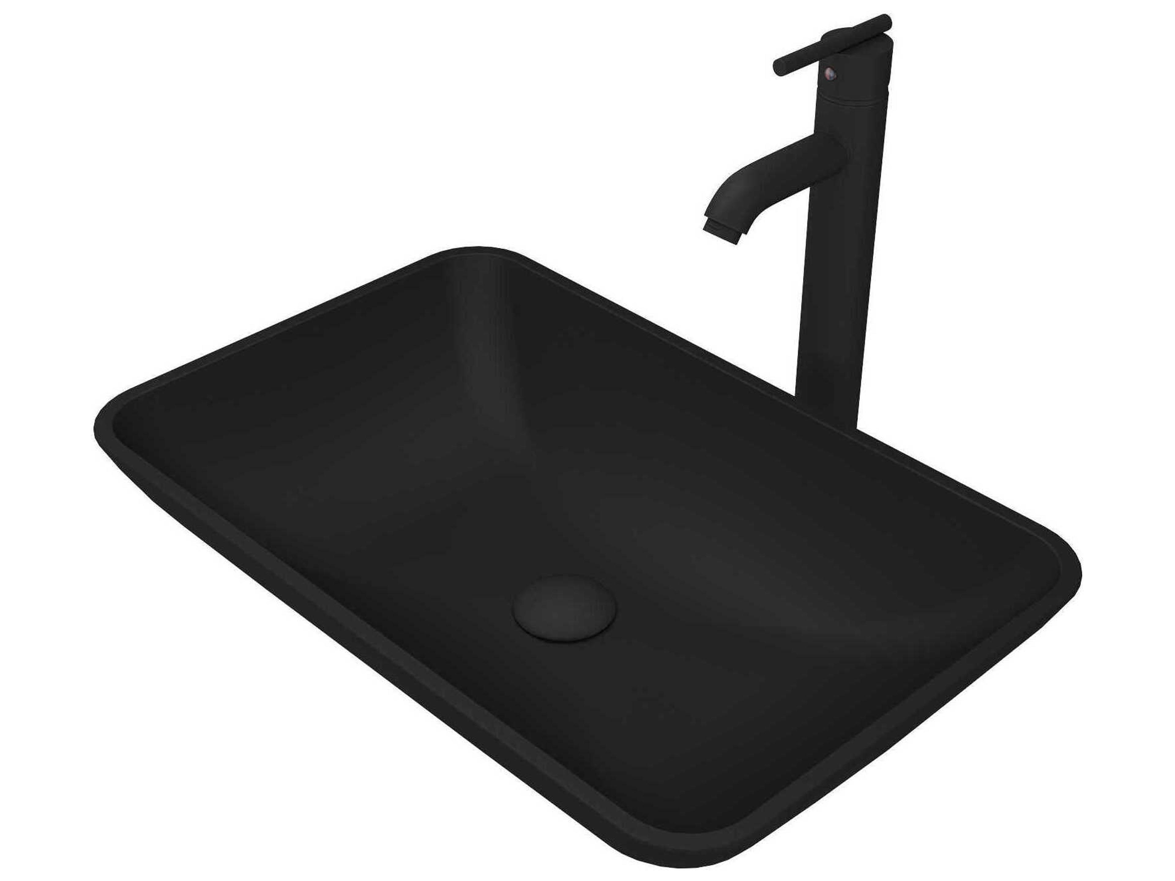 Vigo Hadyn Matte Shell 22" Rectangular Vessel Bathroom Sink with Matte Black 1-Handle Seville Faucet and Pop-Up Drain