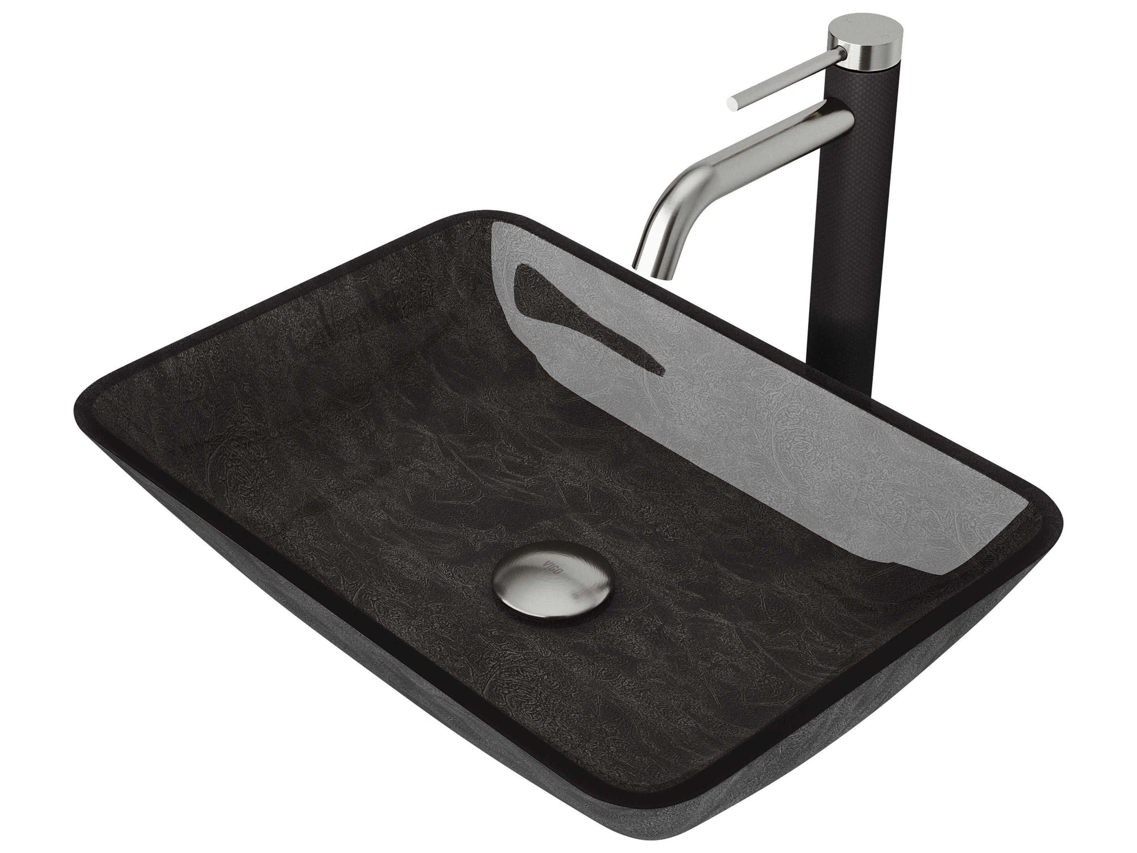Vigo Onyx Gray 18" Rectangular Vessel Bathroom Sink with Brushed Nickel 1-Lever Lexington Faucet and Drain
