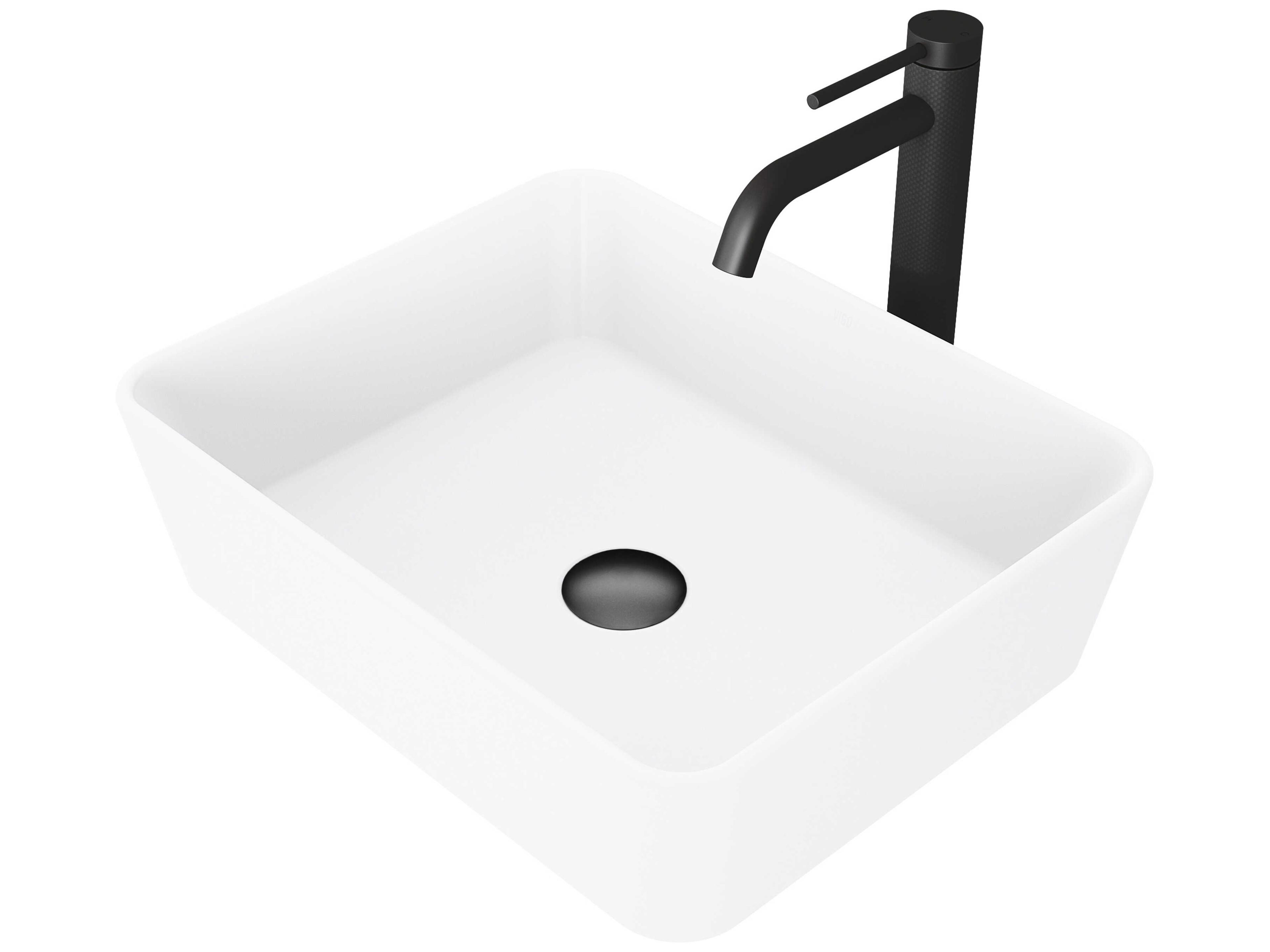 Vigo Marigold Matte White 18" Rectangular Vessel Bathroom Sink with Matte Black 1-Lever Lexington Faucet and Drain