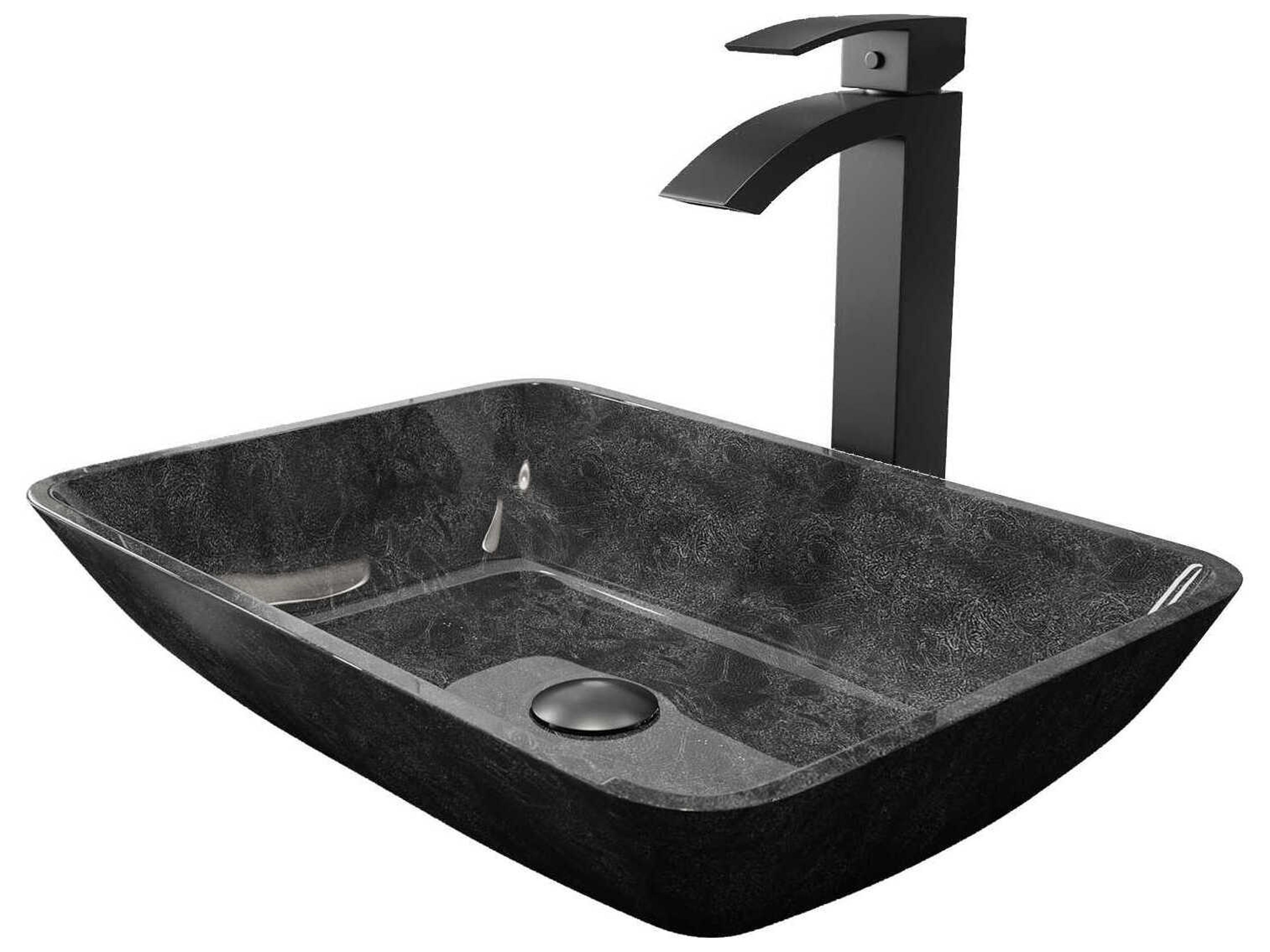 Vigo Onyx Gray 18" Rectangular Vessel Bathroom Sink Set with Matte Black Duris 1-Lever Faucet and Drain
