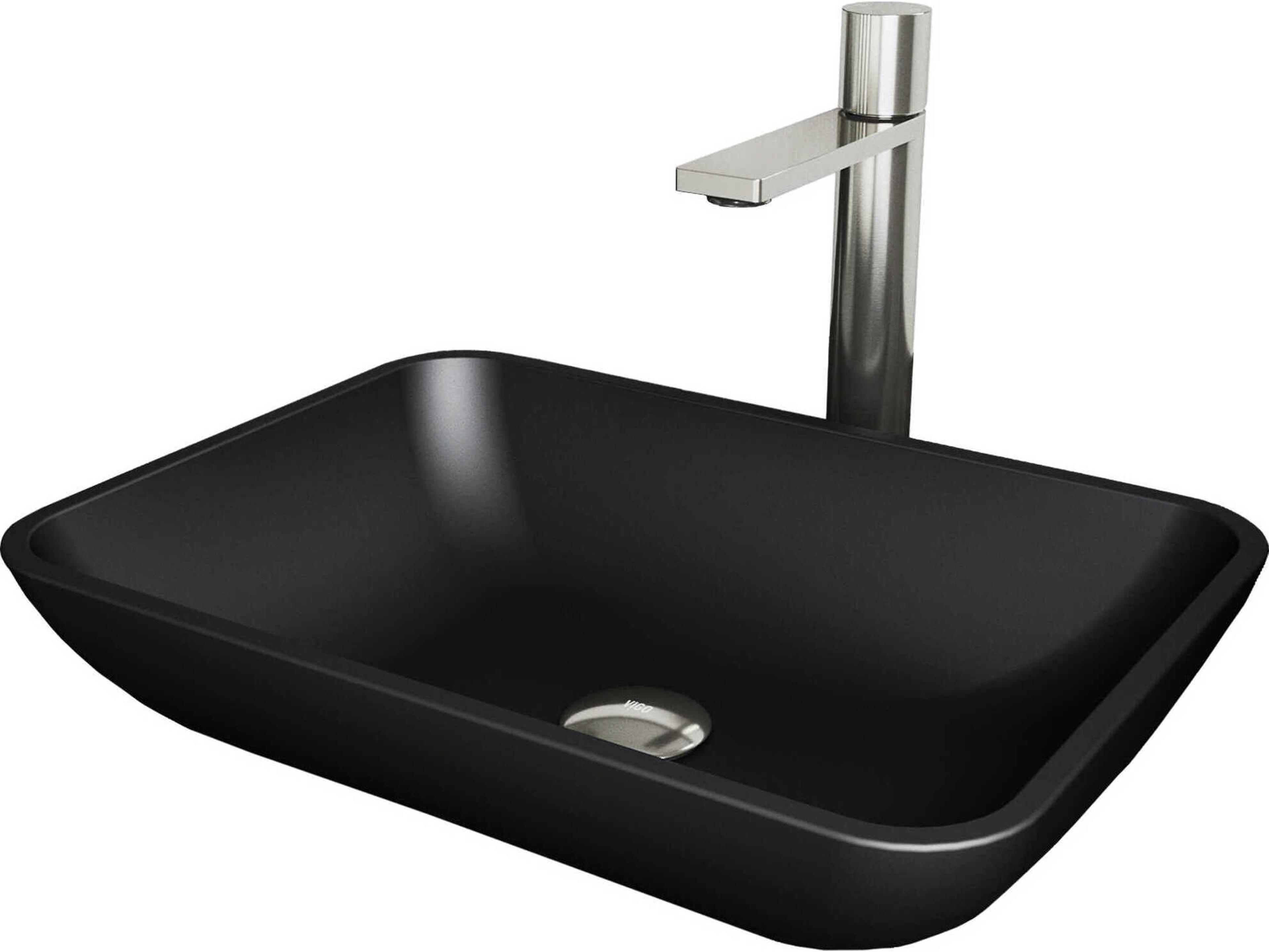 Vigo Sottile Matte Shell 18" Rectangular Vessel Bathroom Sink with Brushed Nickel Gotham Faucet