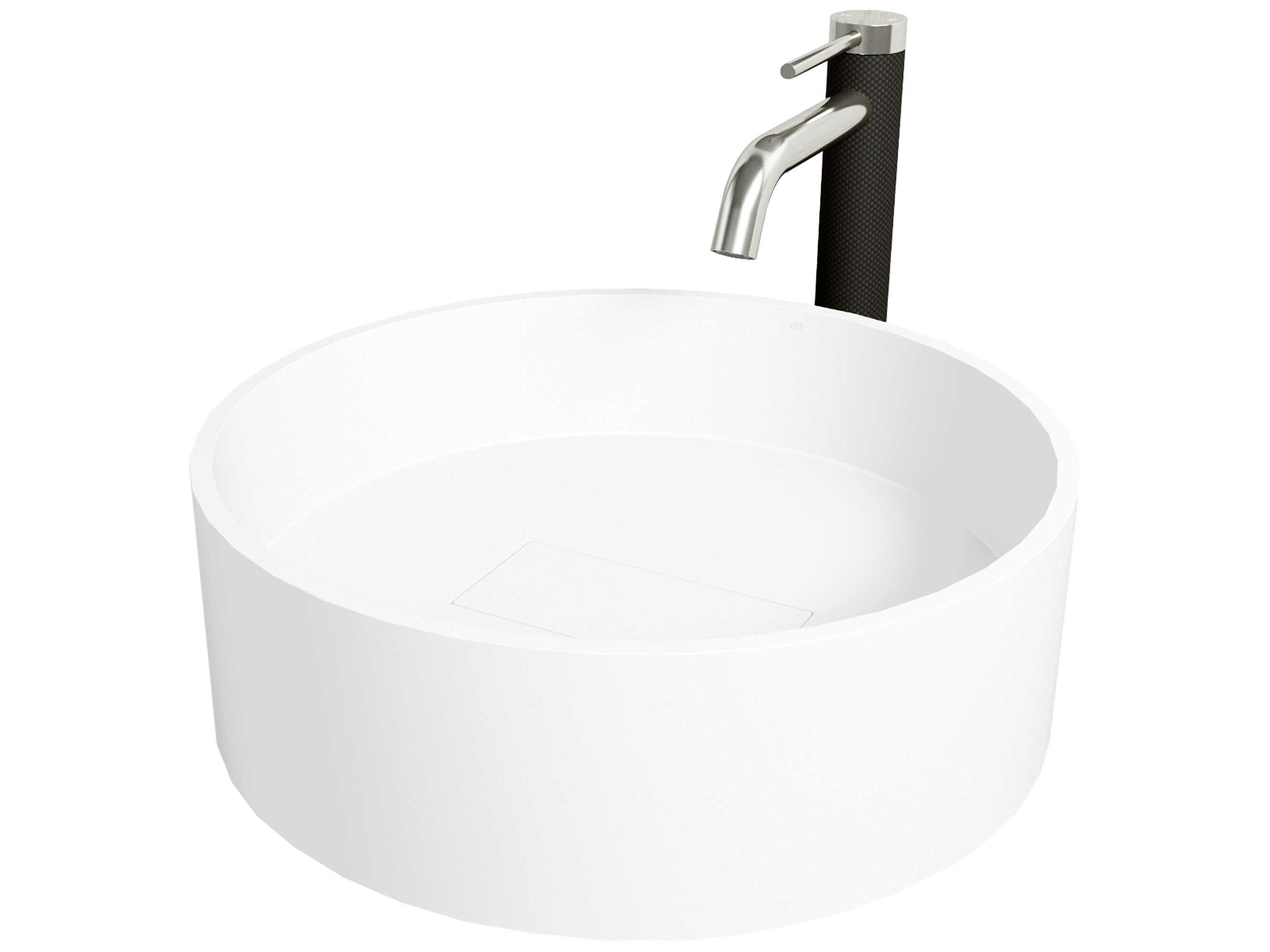 Bryant Matte Stone Round Vessel Bathroom Sink with Lexington Faucet and Drain