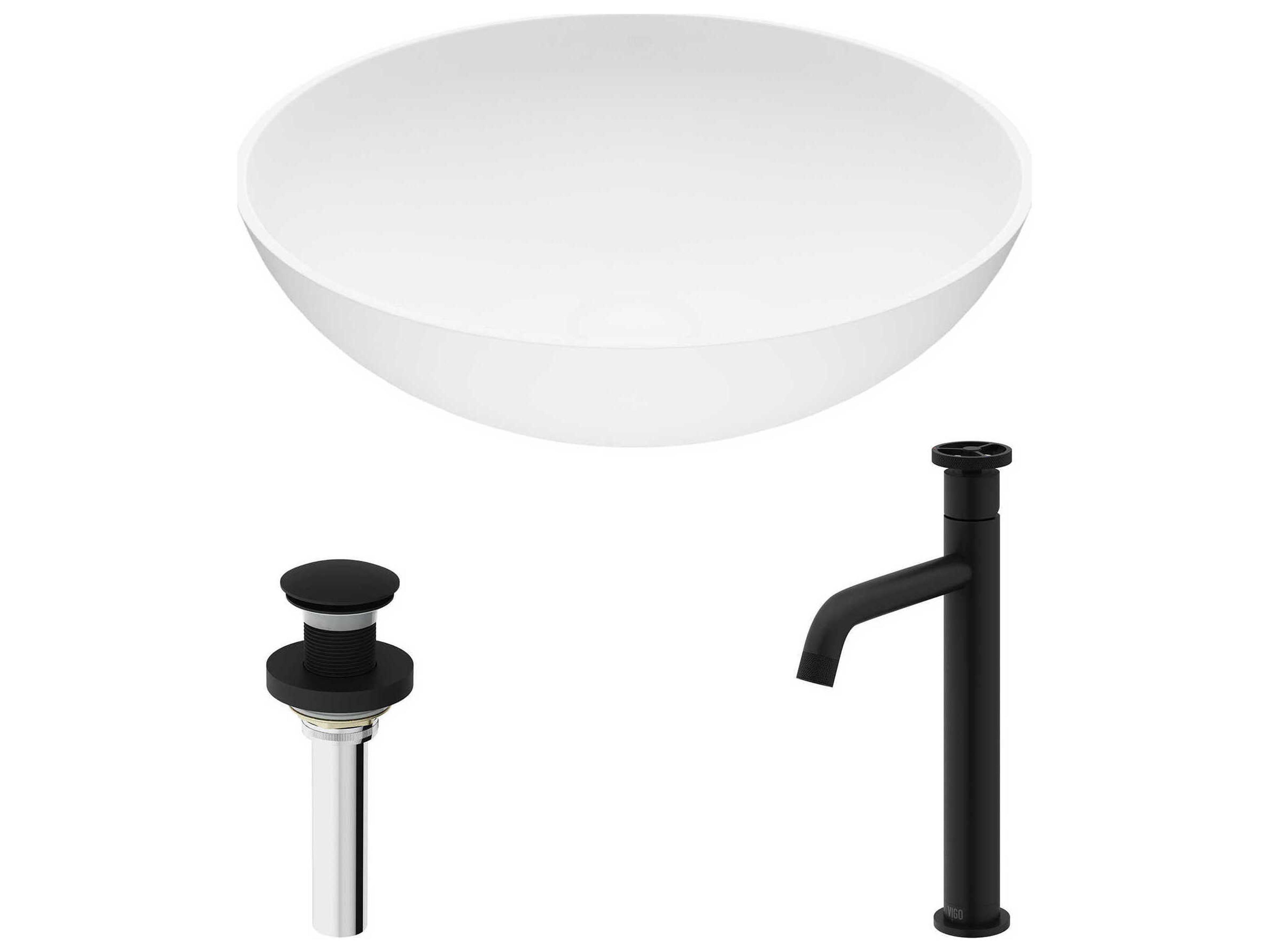 Lotus Round Vessel Bathroom Sink with Cass Faucet and Pop-Up Drain