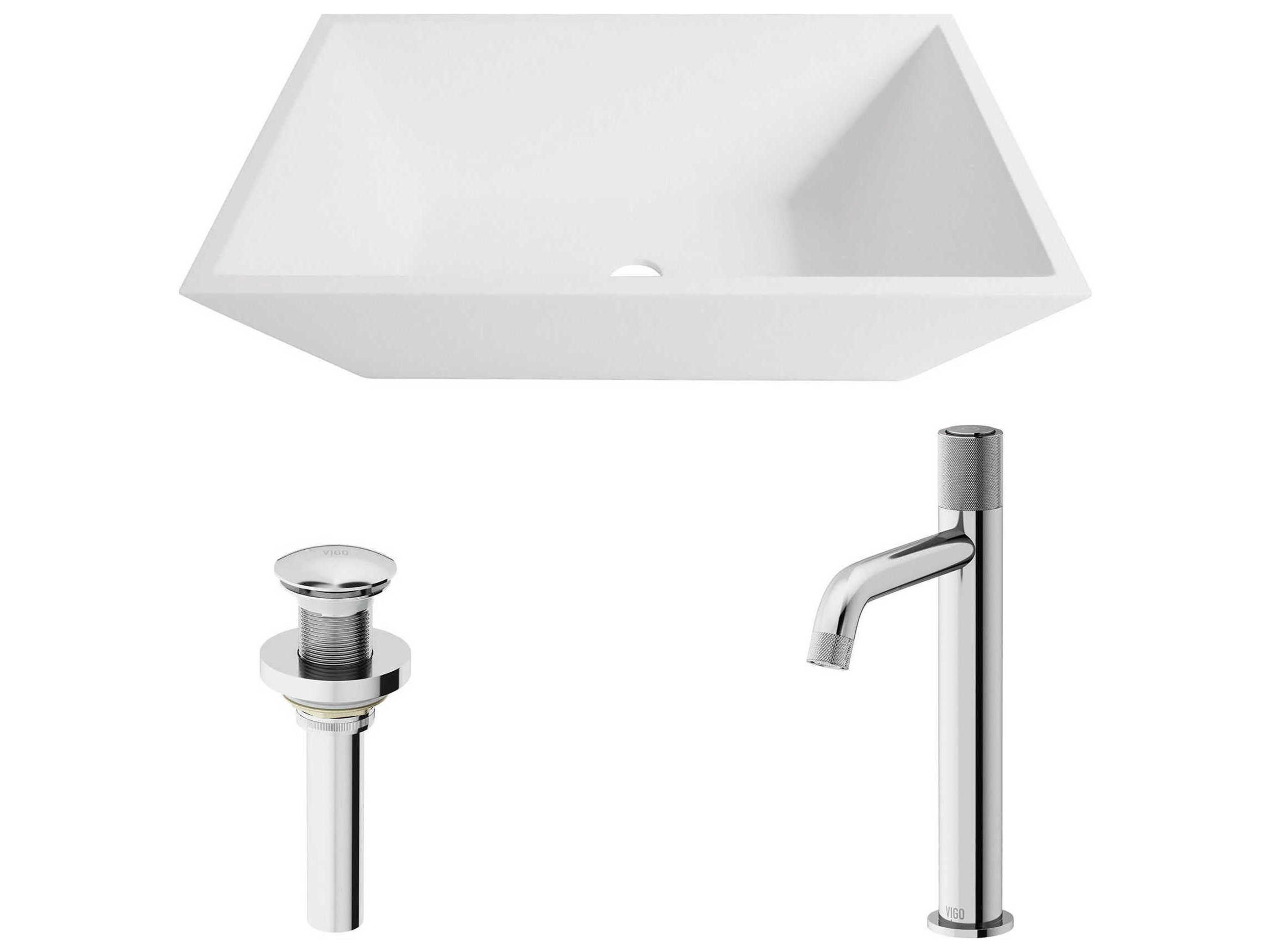 Vigo Vinca Rectangular Vessel Bathroom Sink with Apollo Faucet and Pop-Up Drain