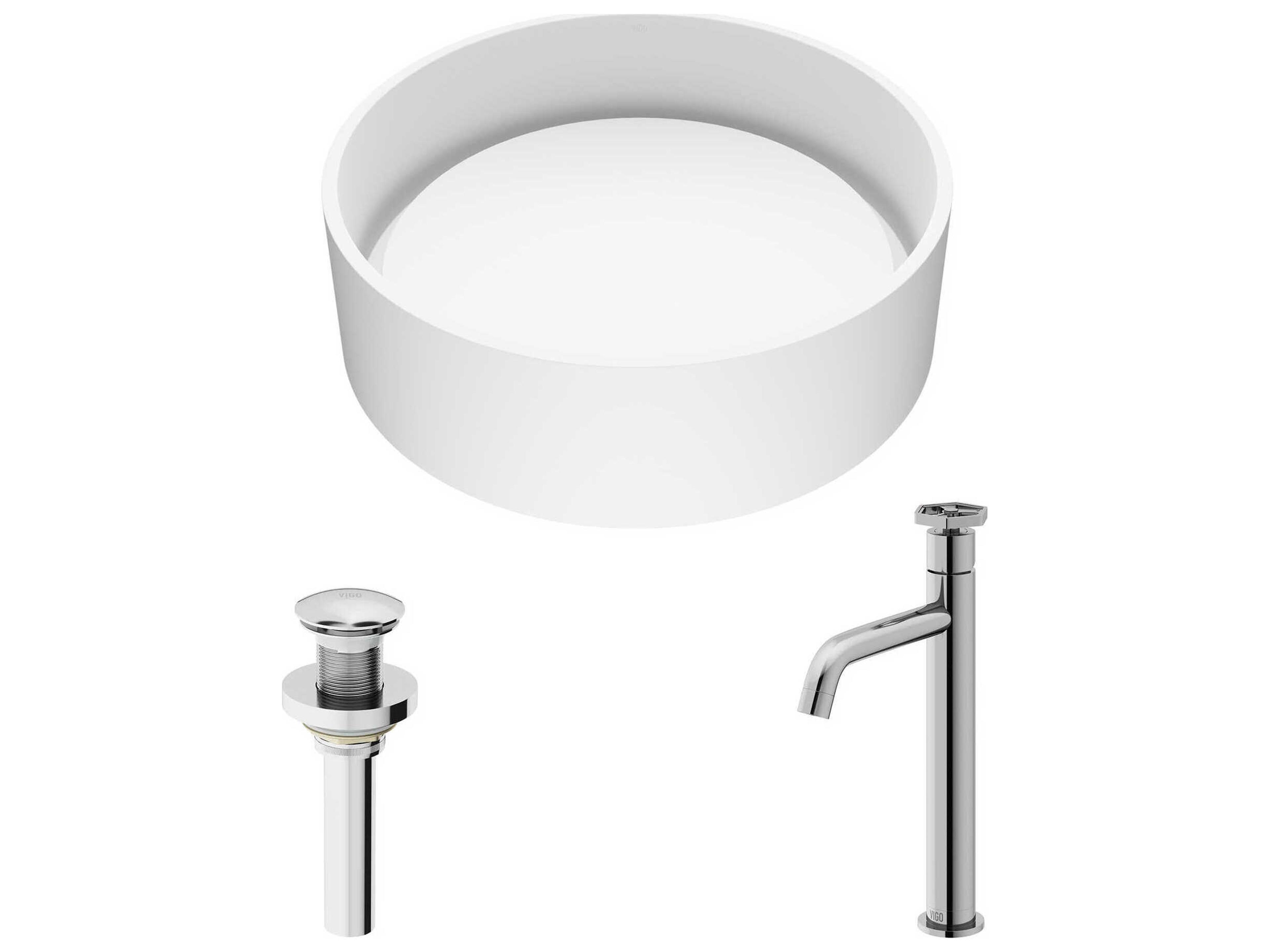 Vigo Anvil Round Vessel Bathroom Sink with Dior Faucet and Pop-Up Drain