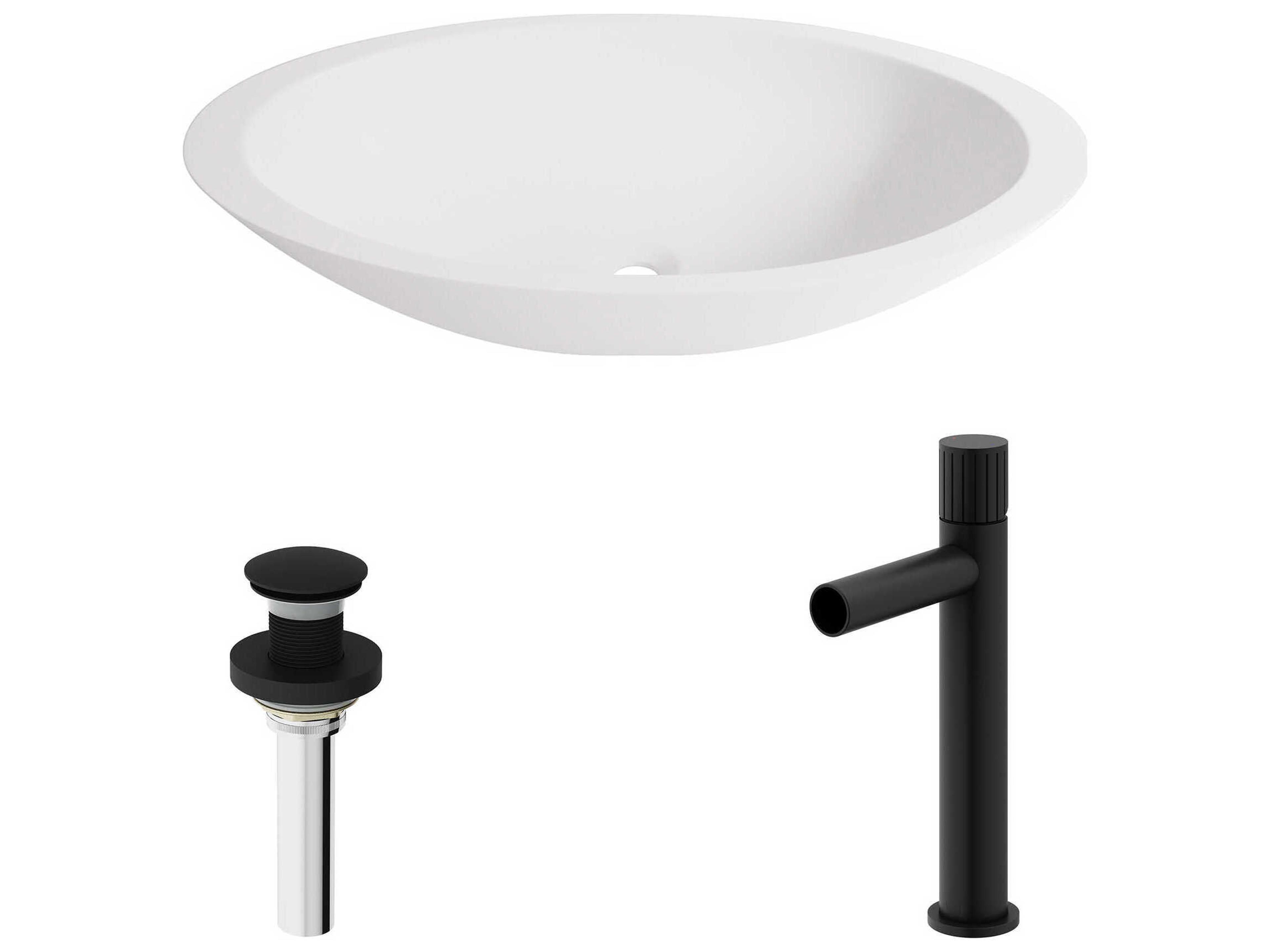 Wisteria Oval Vessel Bathroom Sink with Ashford Faucet and Pop-Up Drain
