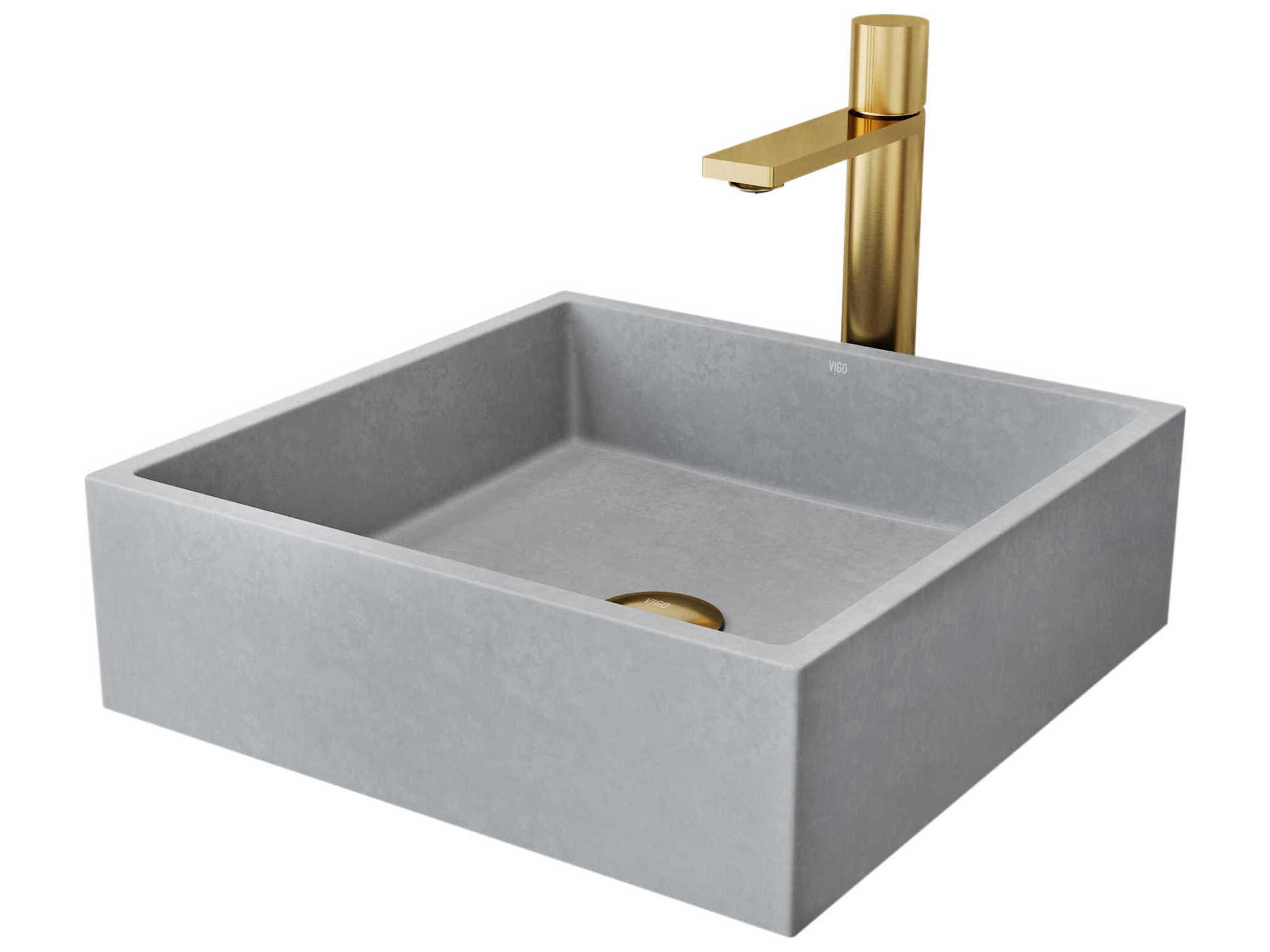 Vigo Alhambra Square Bathroom Vessel Sink with Gotham Faucet and Pop-Up Drain