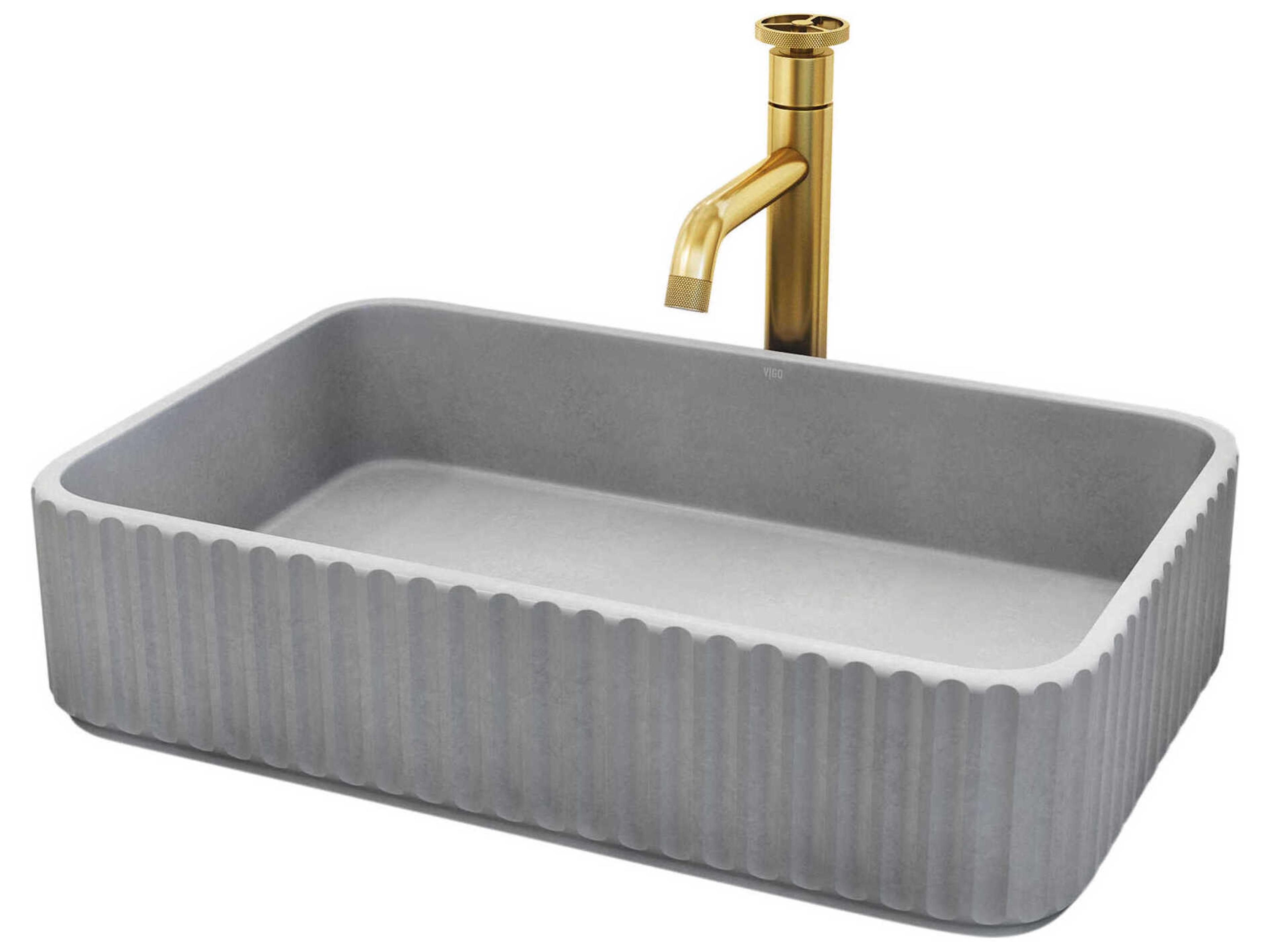 Windsor Rectangular Bathroom Vessel Sink with Cass Faucet and Pop-Up Drain
