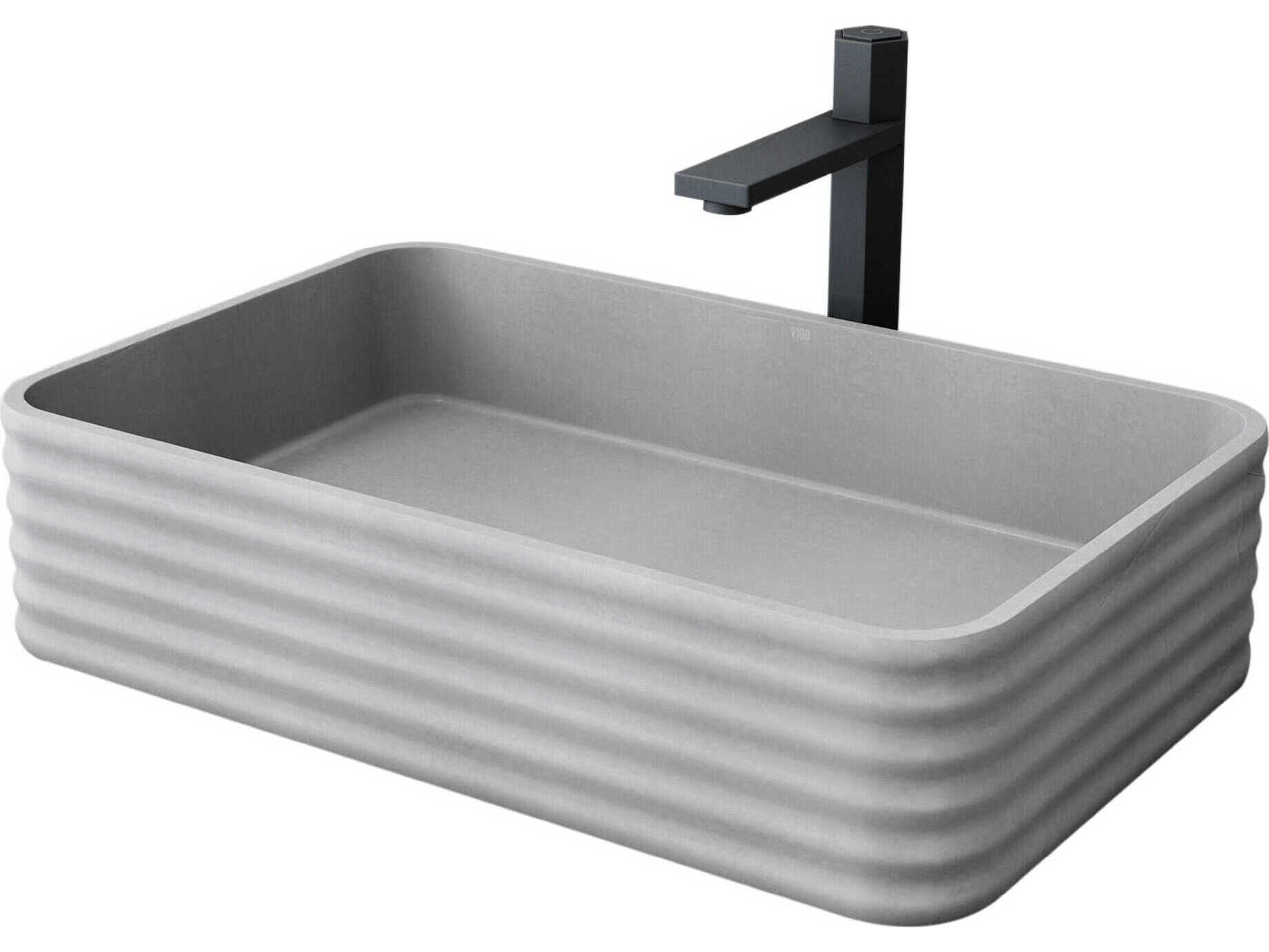 Cadman Rectangular Fluted Bathroom Vessel Sink with Nova Vessel Faucet and Pop-Up Drain