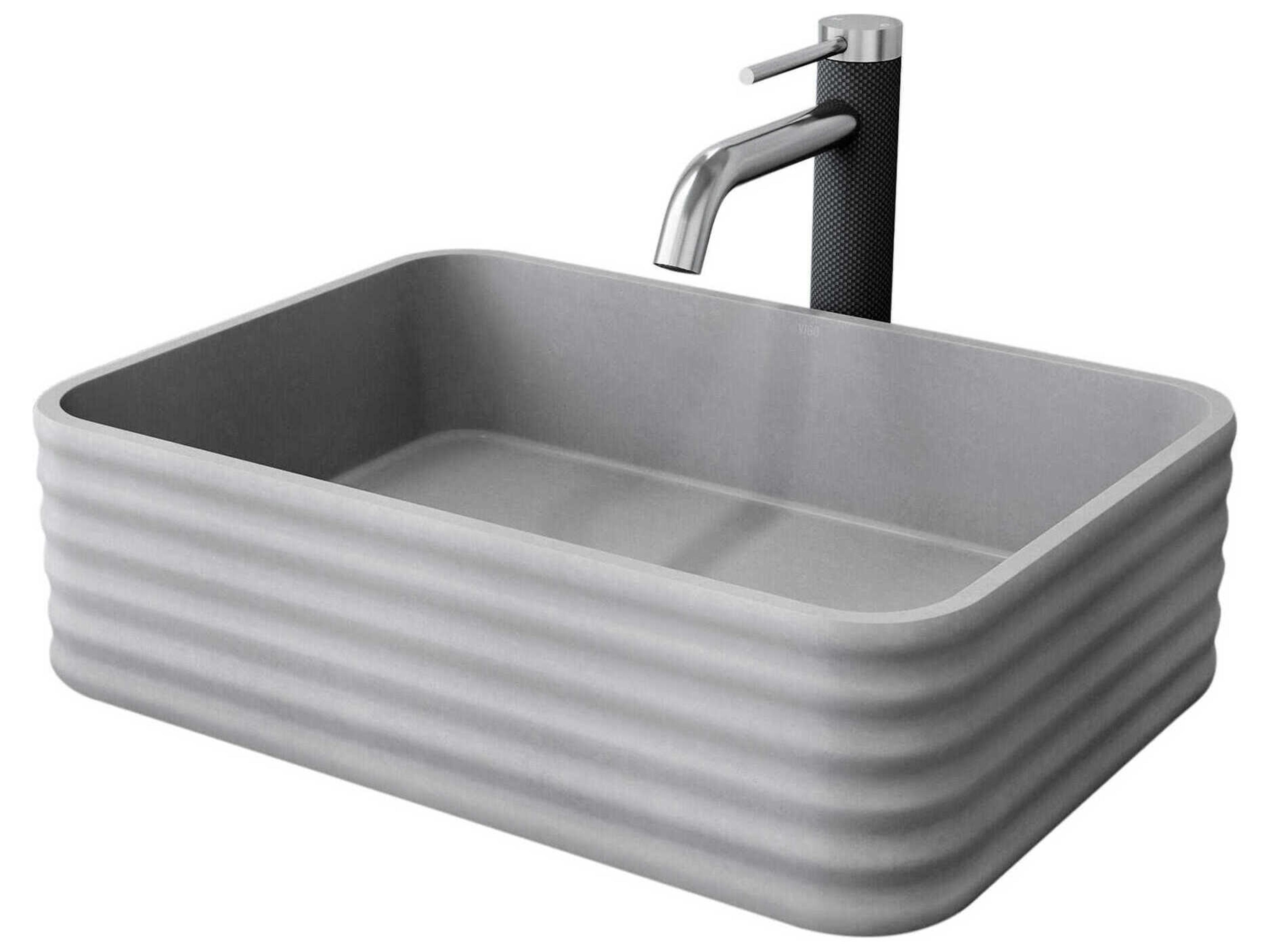 Cadman Rectangular Fluted Bathroom Vessel Sink with Lexington Faucet and Pop-Up Drain