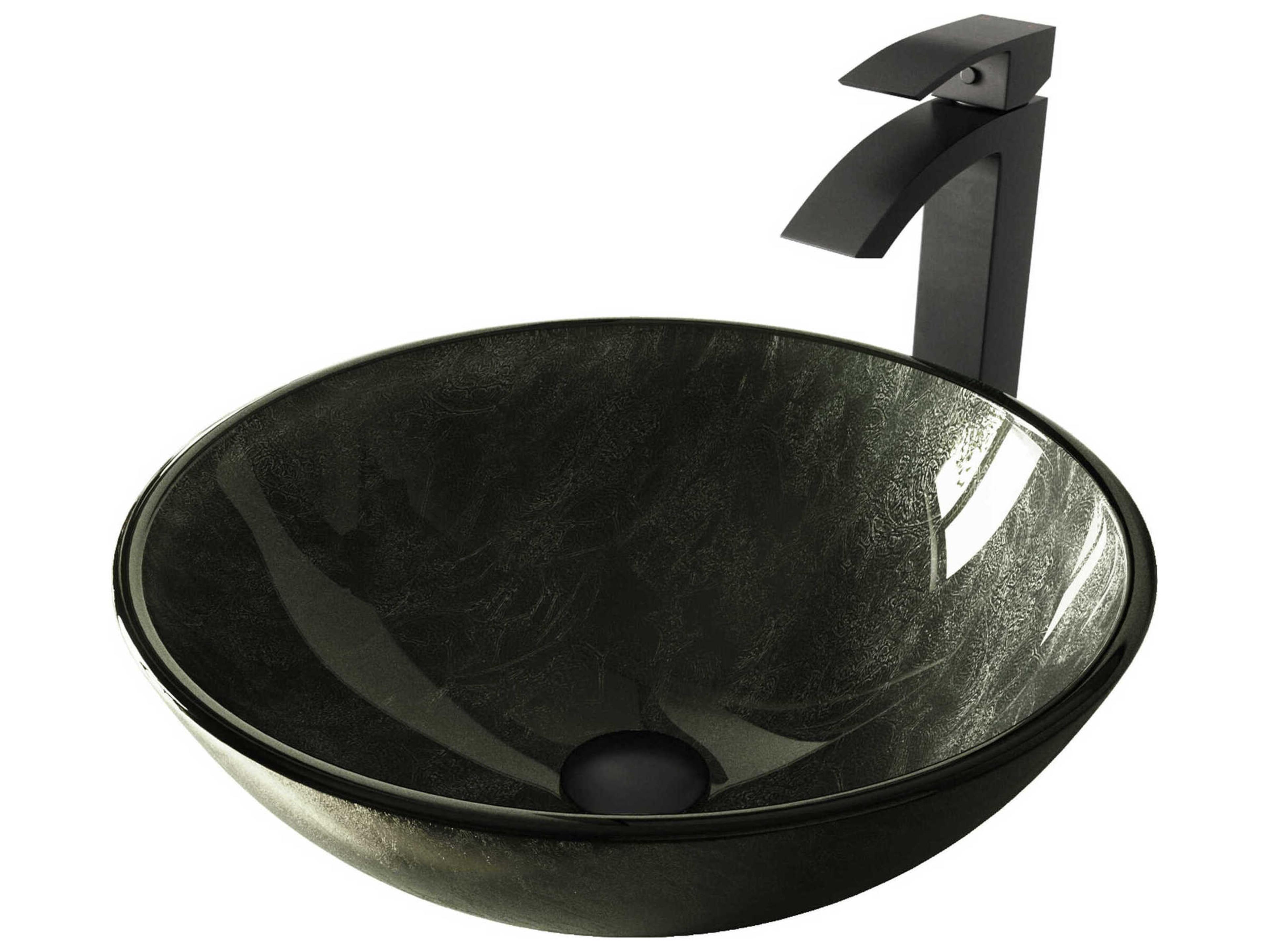 Onyx Gray 17" Round Vessel Bathroom Sink with Matte Black 1-Lever Duris Faucet and Drain