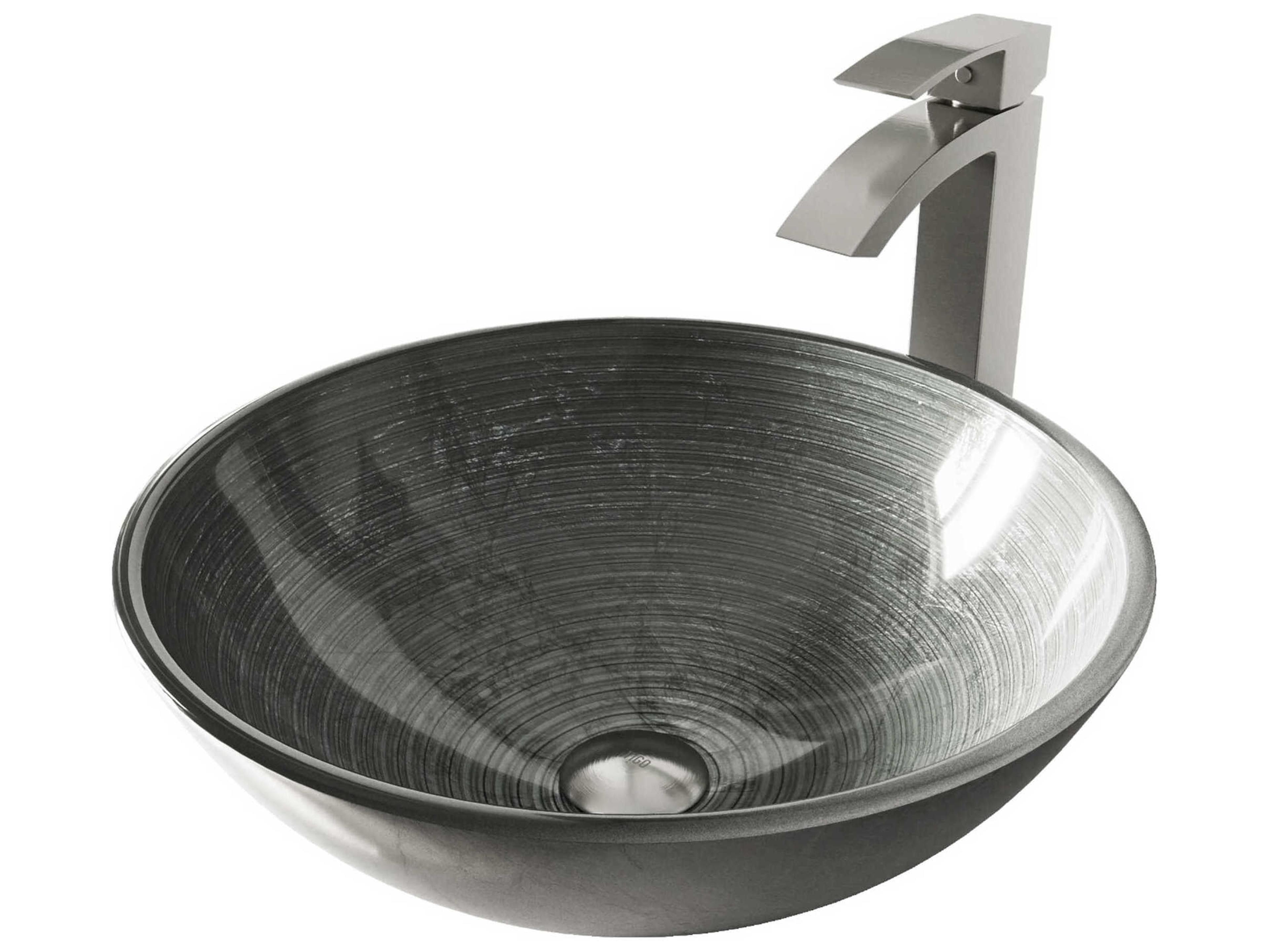 Vigo Simply Silver 17" Round Vessel Bathroom Sink with Brushed Nickel 1-Lever Duris Faucet and Drain