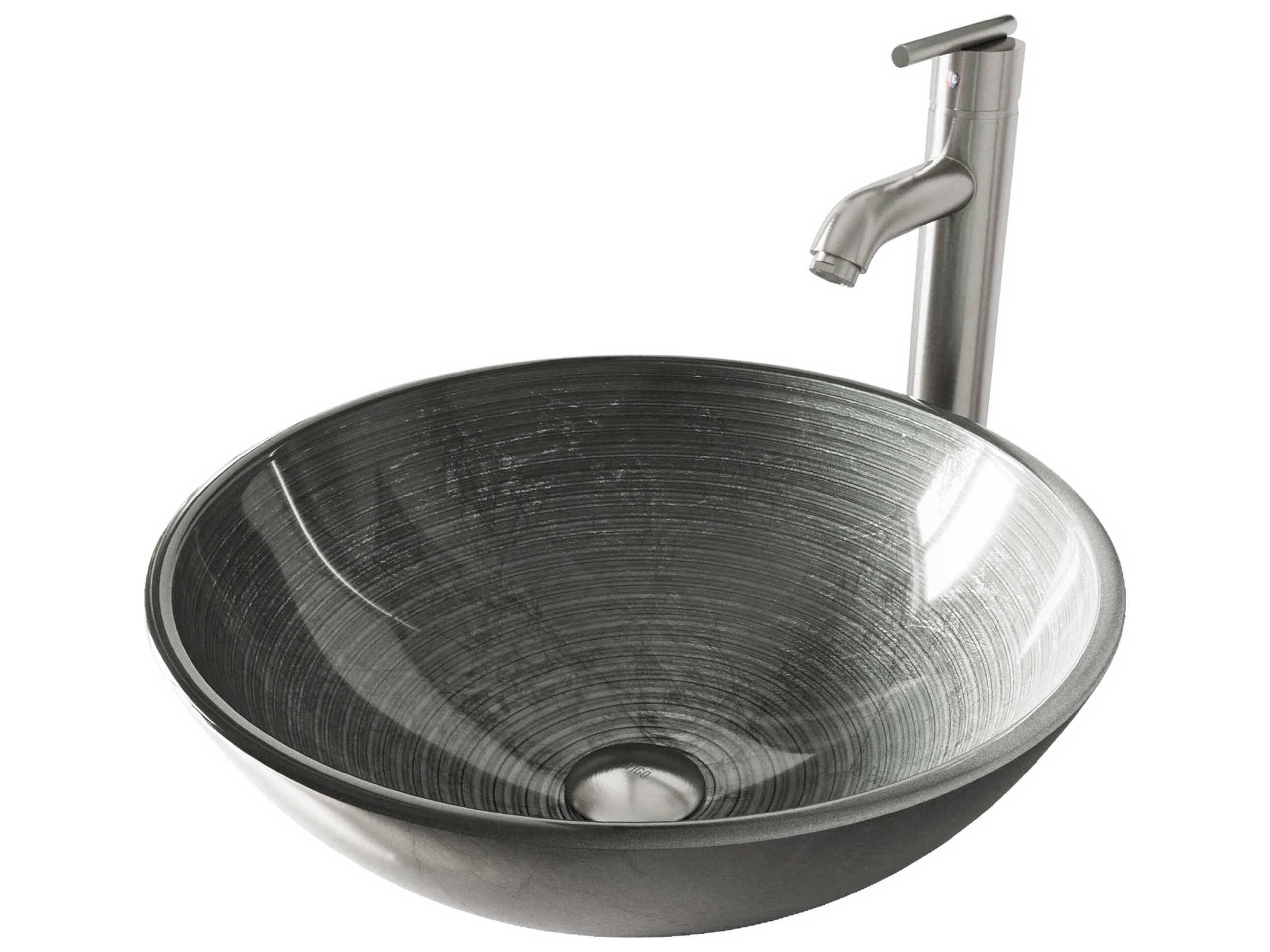 Simply Silver 17" Round Vessel Bathroom Sink with Brushed Nickel 1-Lever Seville Faucet and Drain