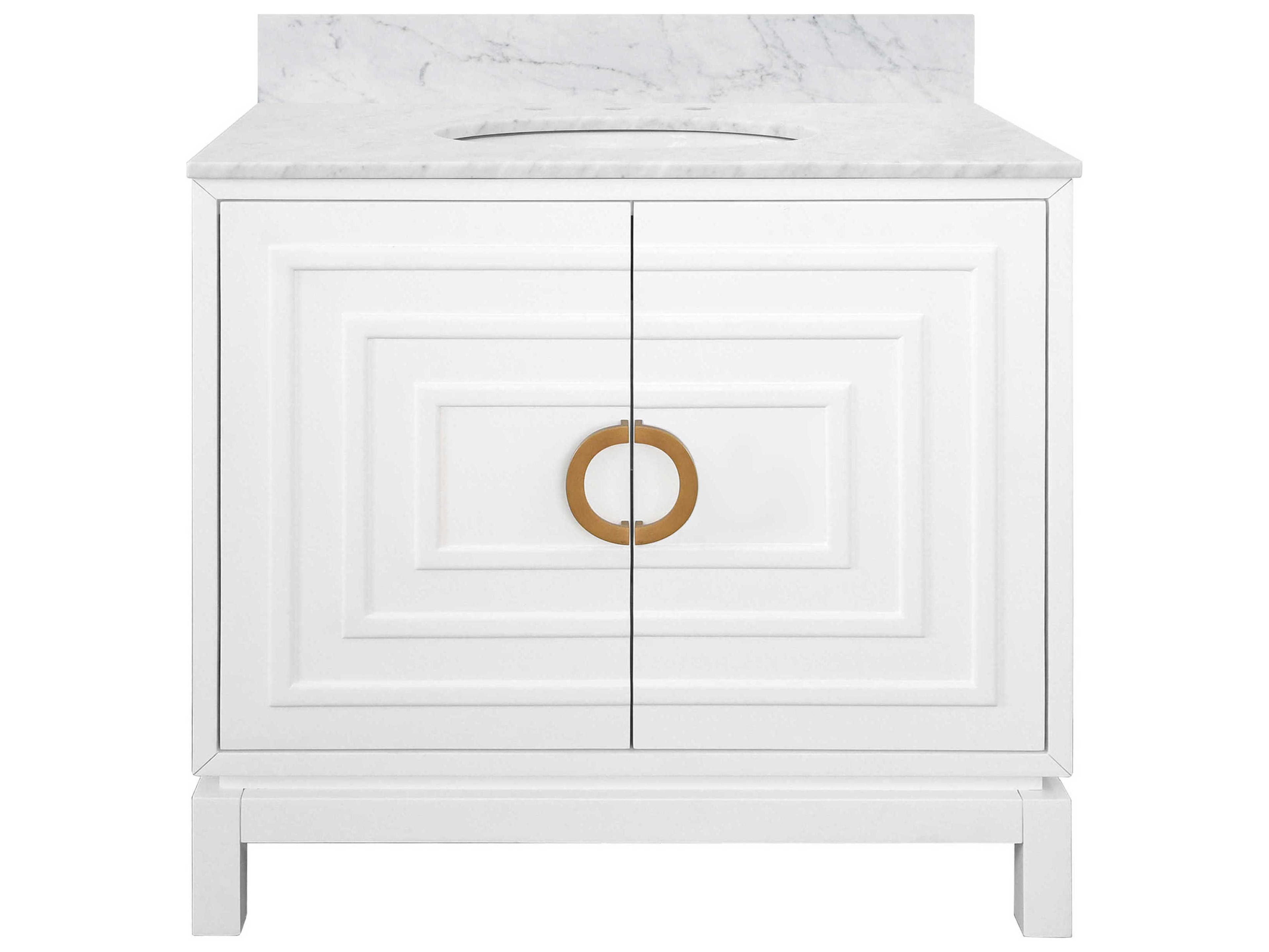 Worlds Away Antique Brass / Matte White Lacquer 36" Vanity