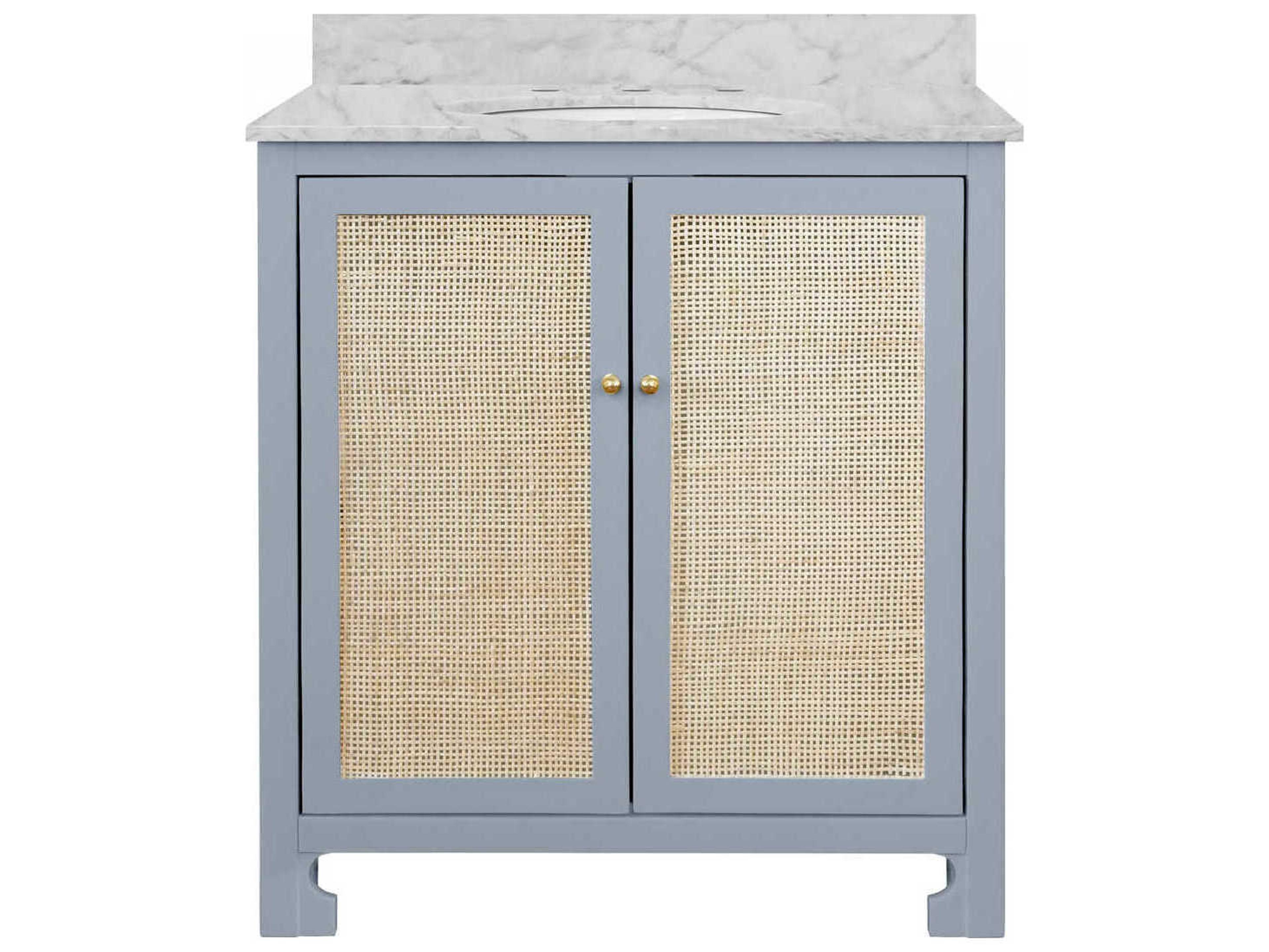 Worlds Away White Carrara Marble / Light Blye Matte Lacquer Vanity