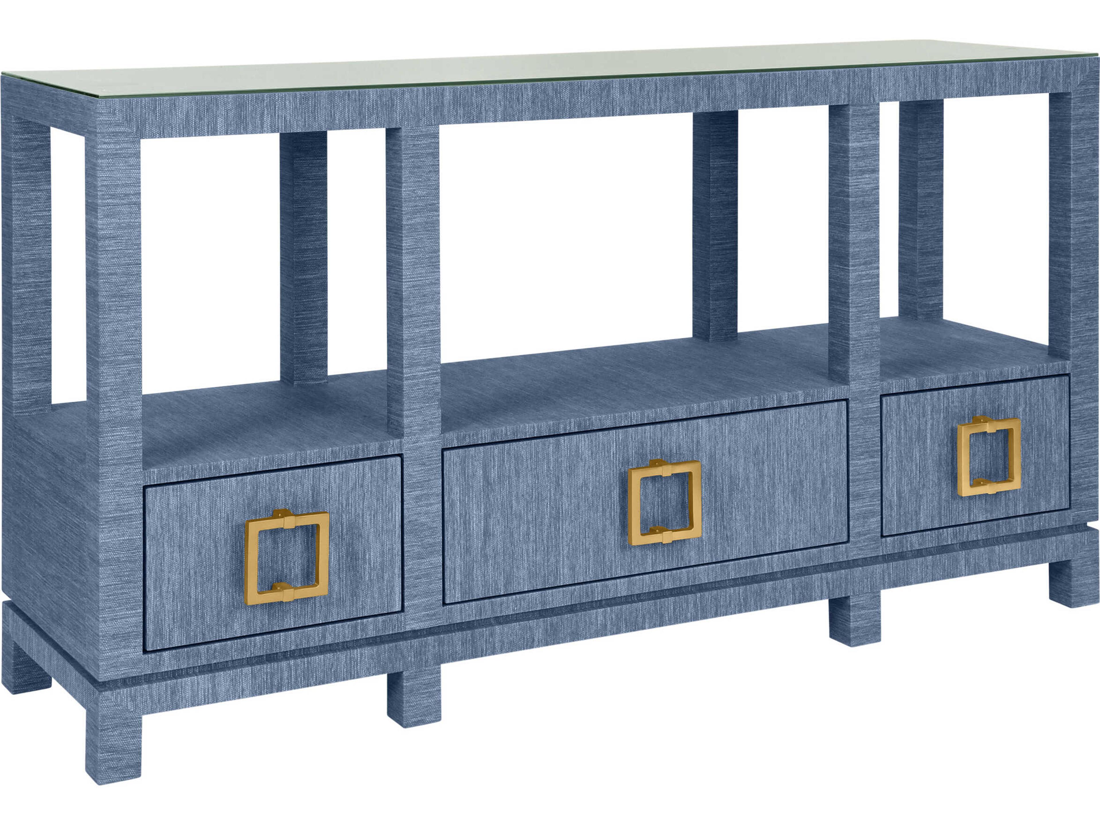 Worlds Away Campbell Rectangular Wood Blue Console Table