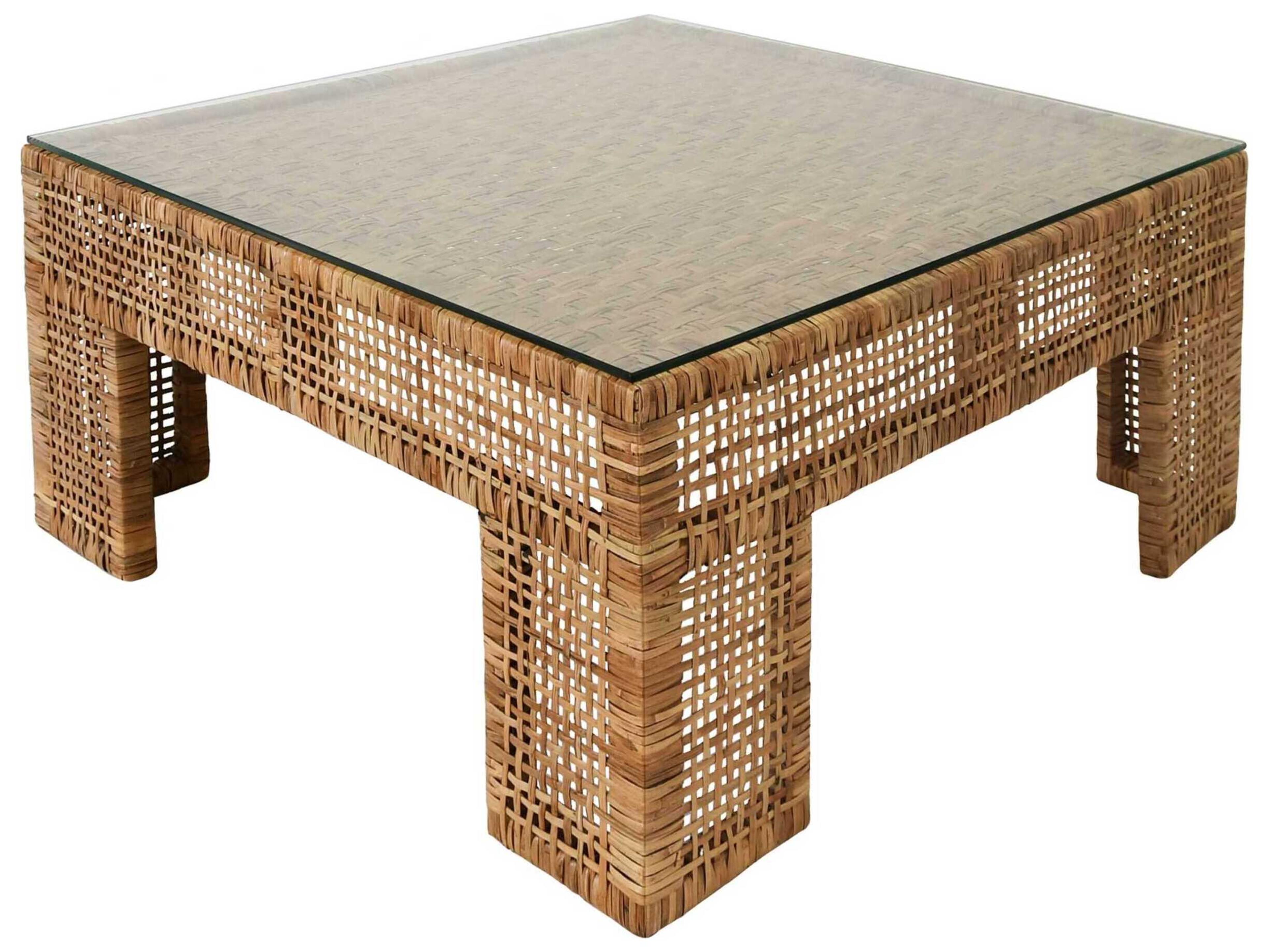 Worlds Away Square Glass Rattan Coffee Table