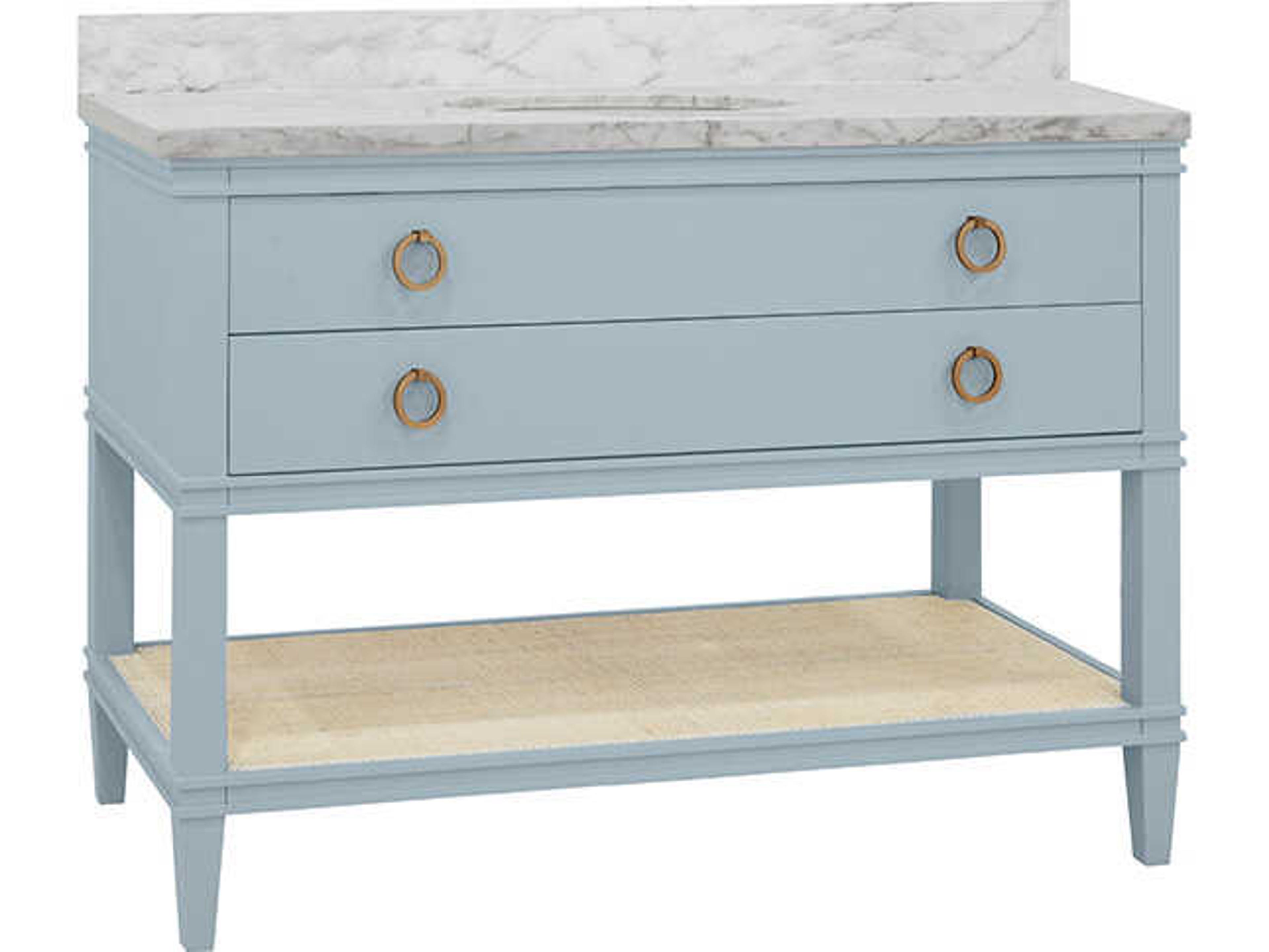Worlds Away Cutler Blue Vanity With White Marble Top and Porcelain Sink