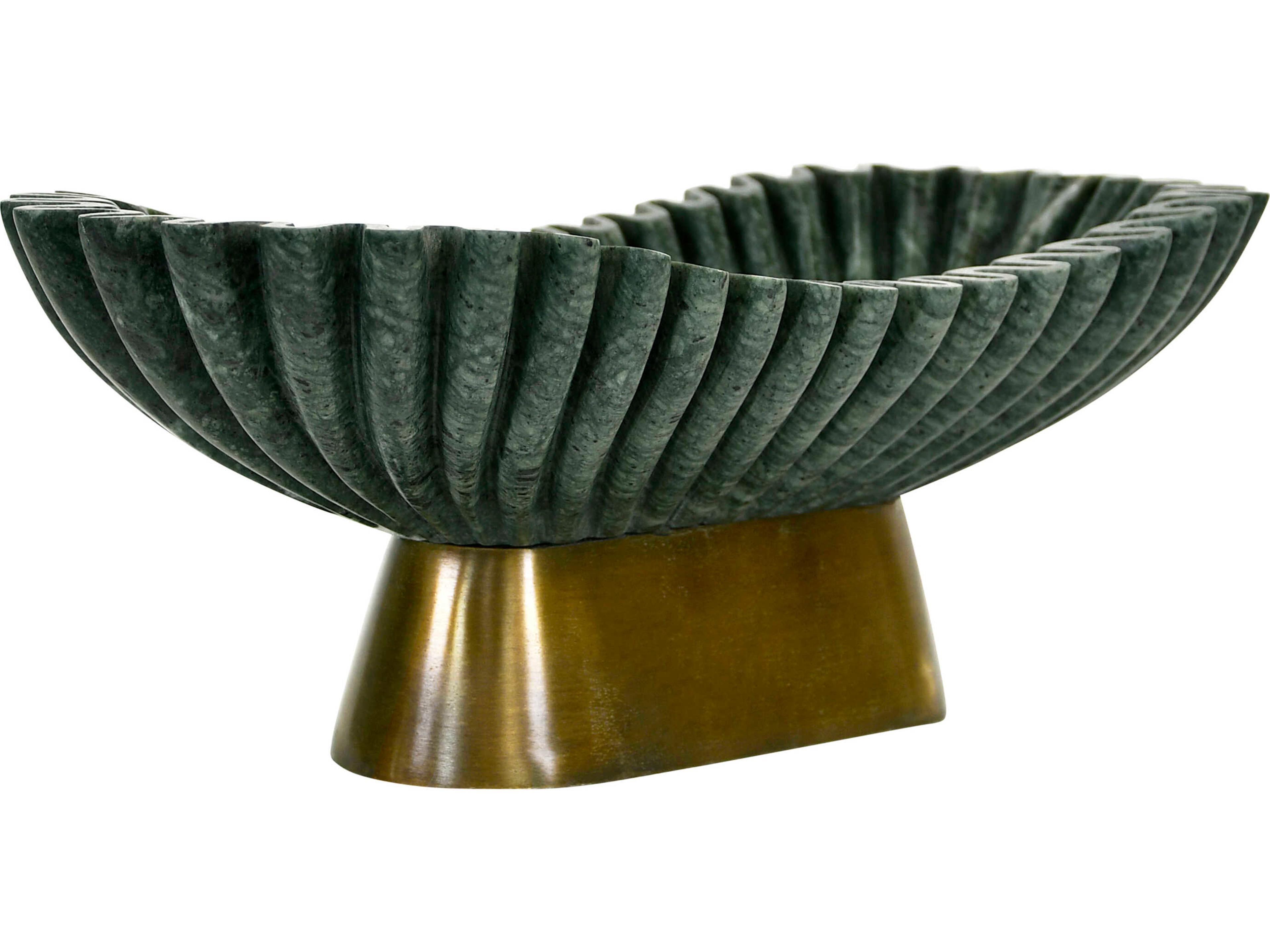 Worlds Away Drago Oval Fluted Green Marble Decorative Plate