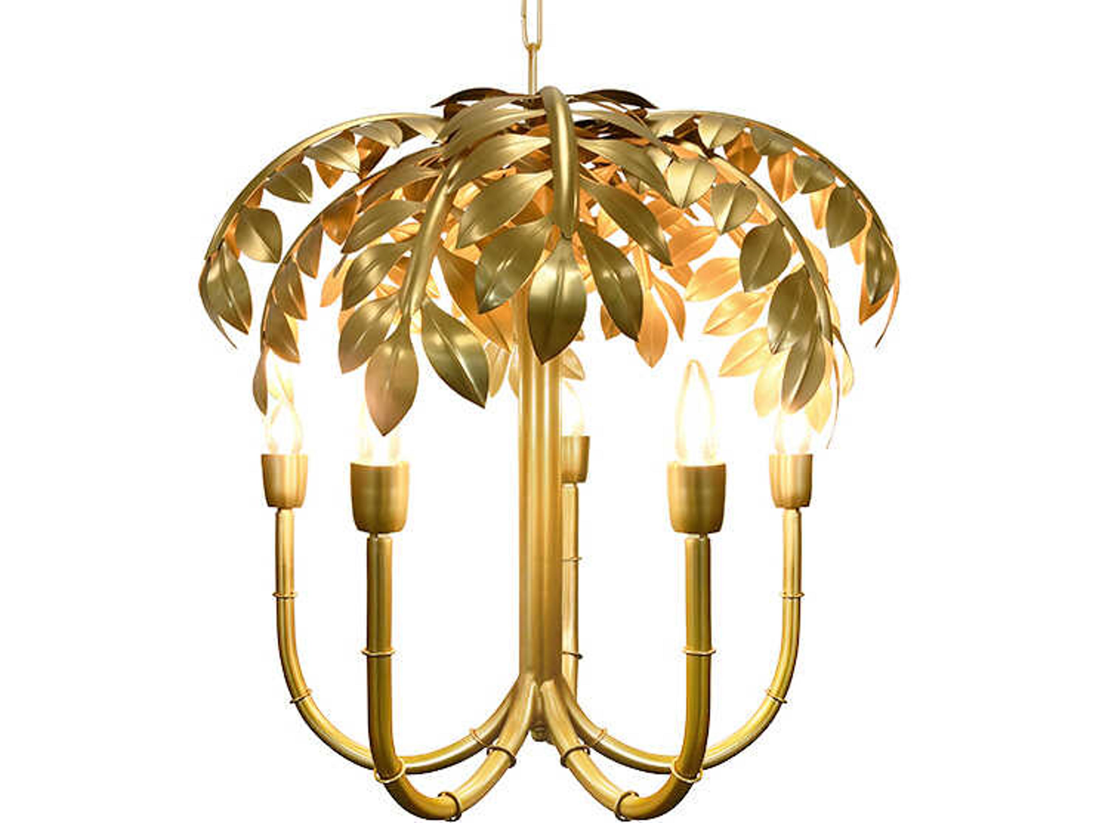 Worlds Away Millie Palm Tree 5-Light Brass Traditional Chandelier