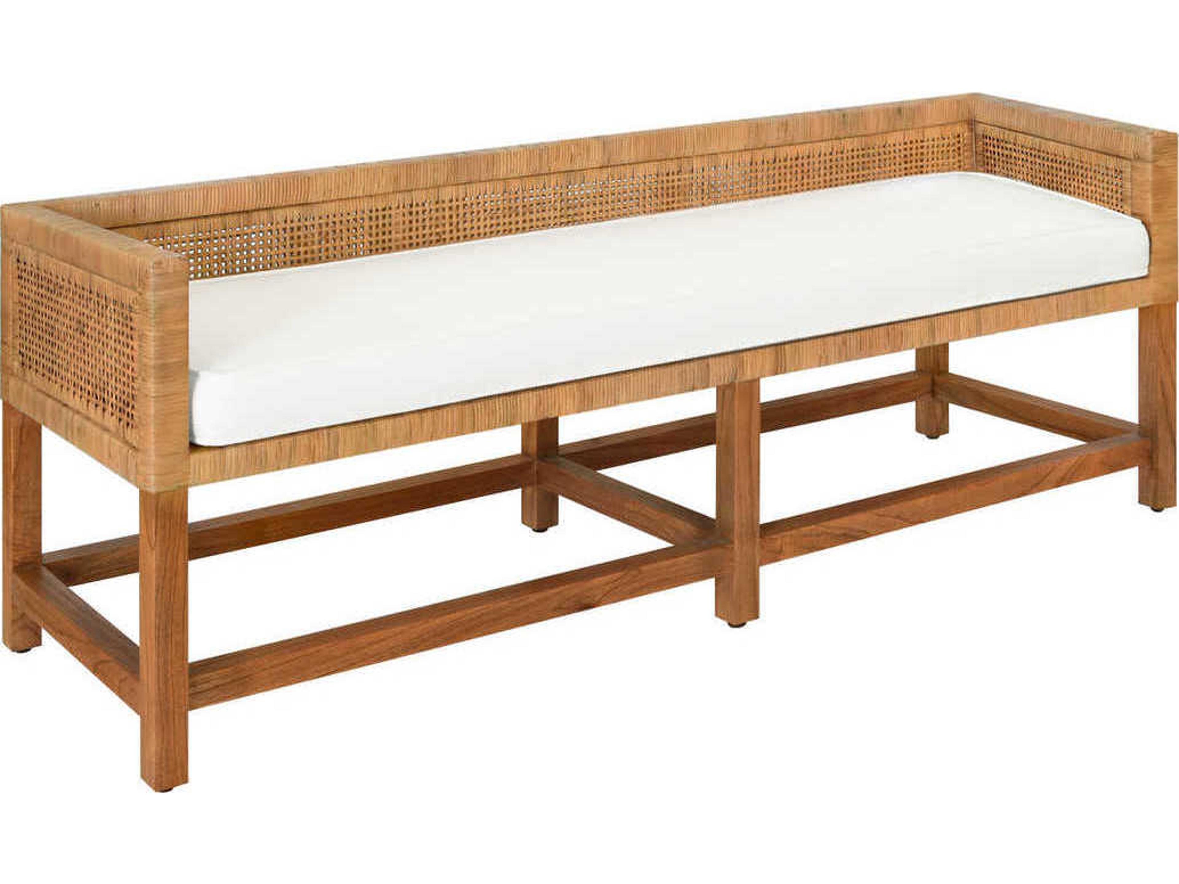 Worlds Away Ivory Cane Brown Upholstered Accent Bench