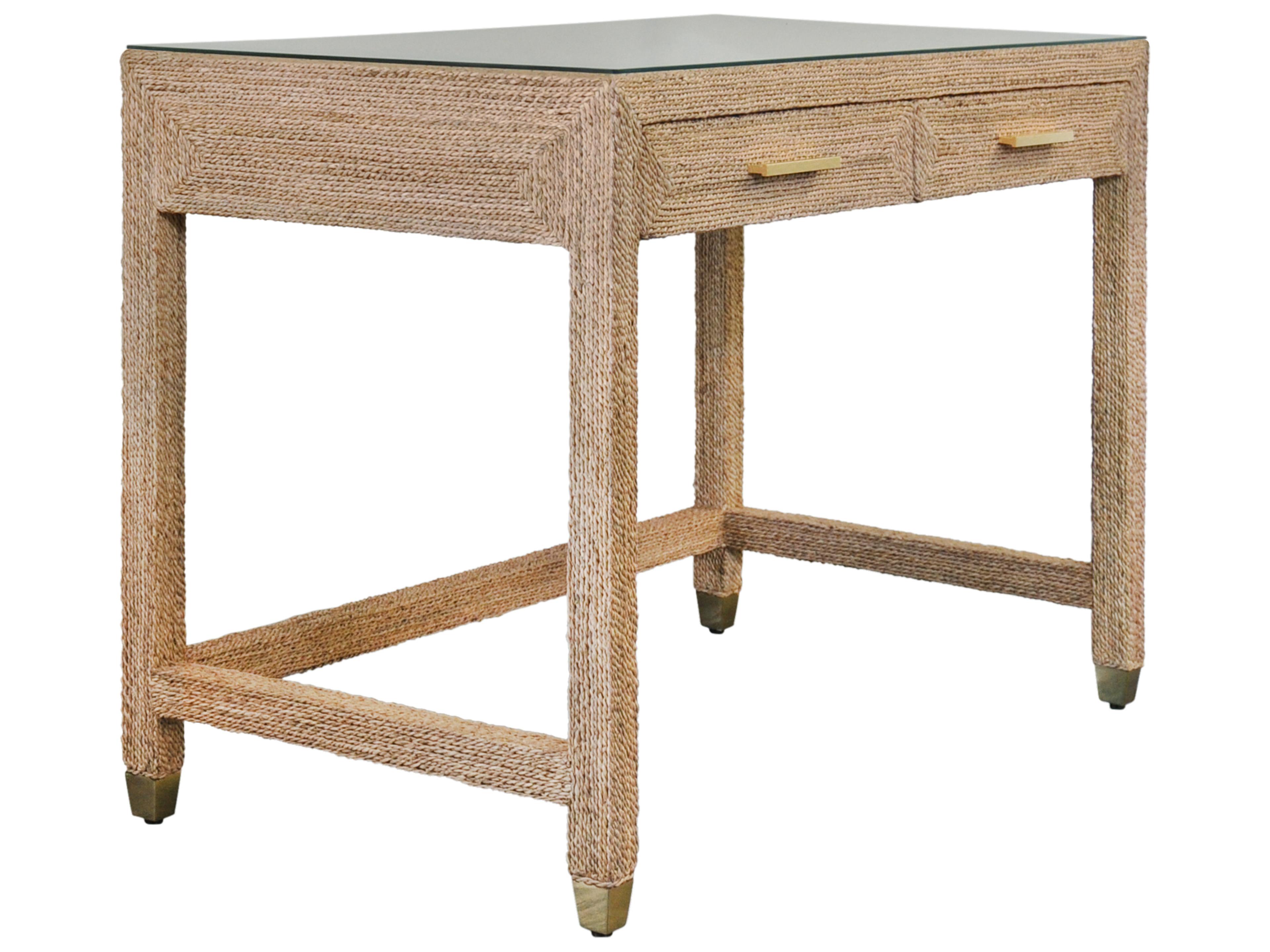 Worlds Away Brown Rattan Secretary Desk