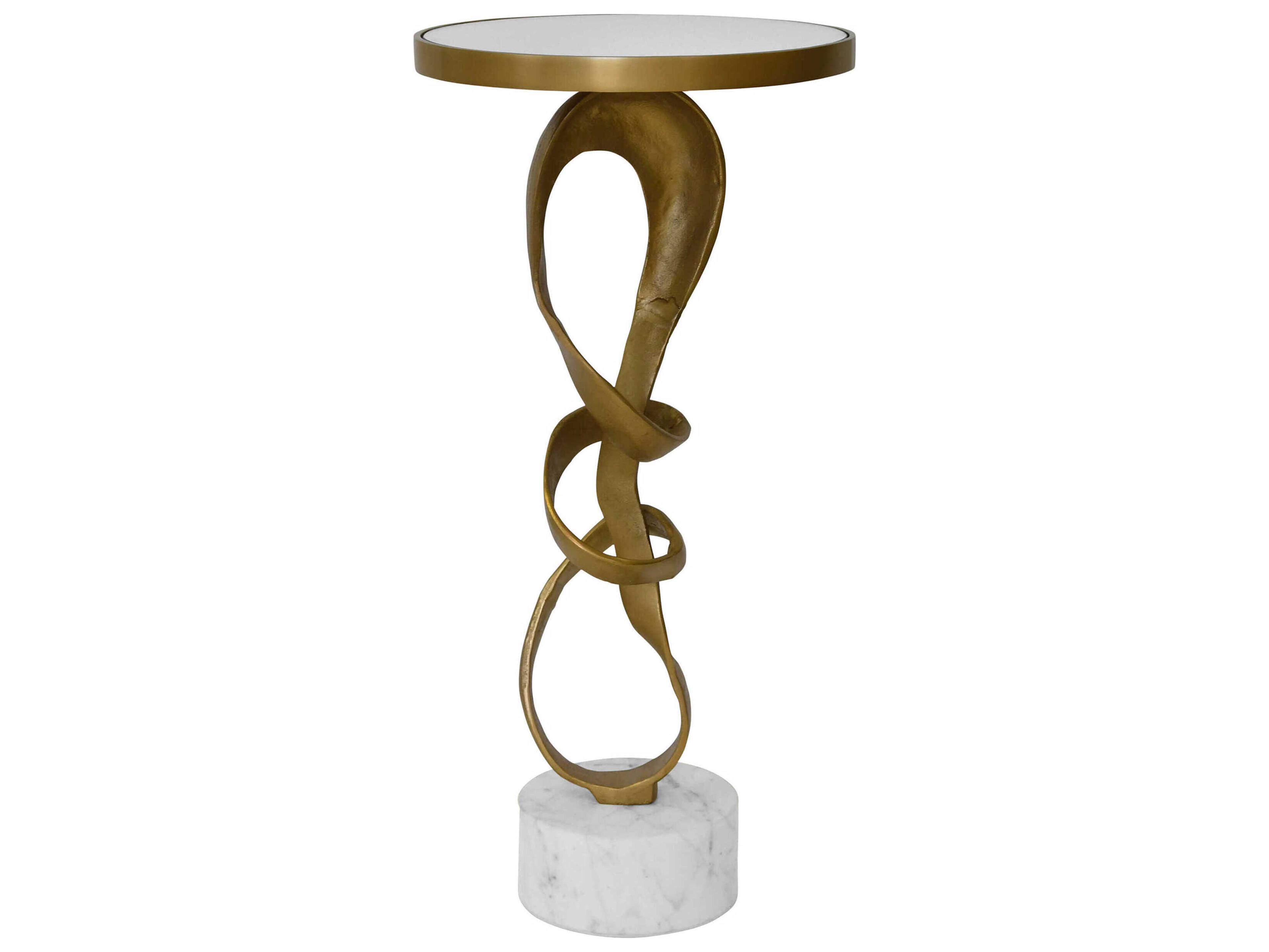 Worlds Away Sculptural Loop Round Mirror Antique Brass End Table