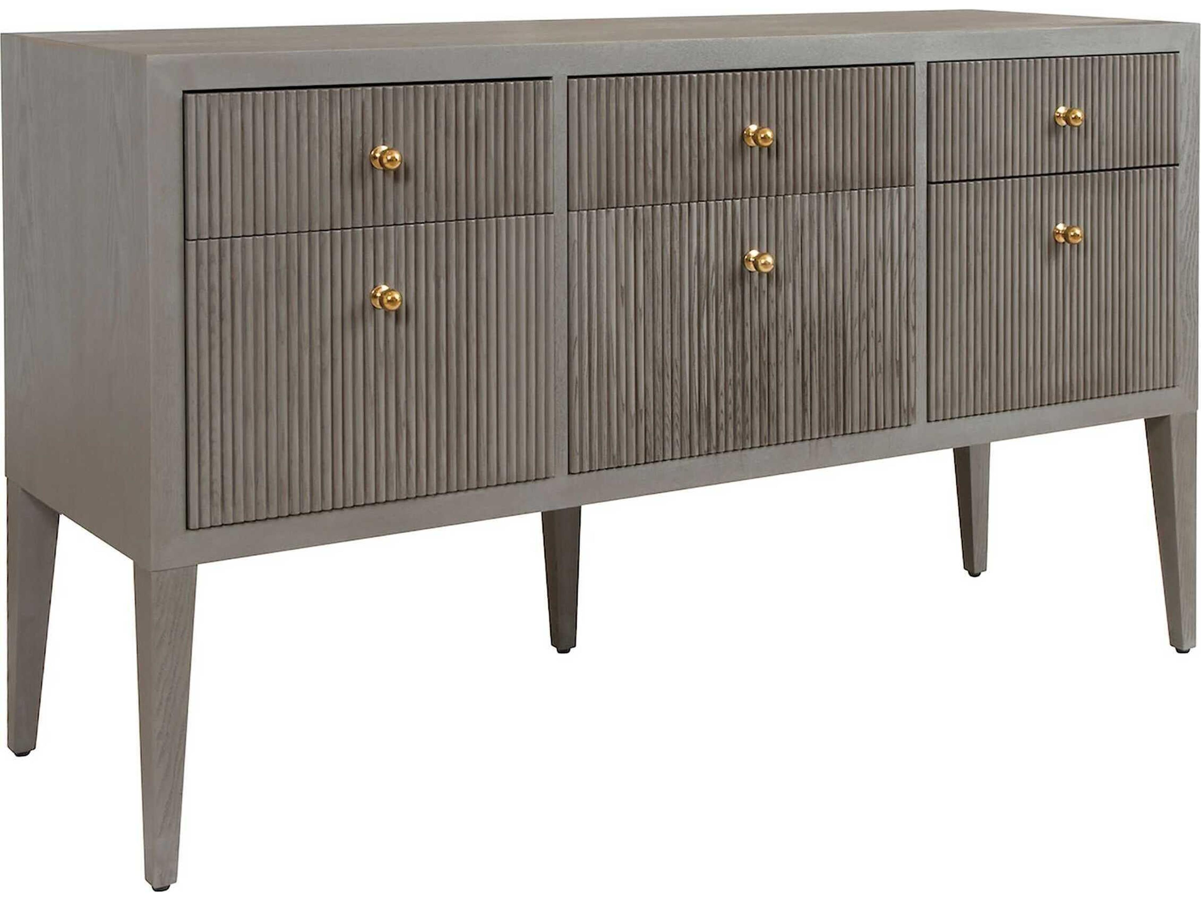 Worlds Away 58" Oak Wood Smoke Grey Brass Sideboard