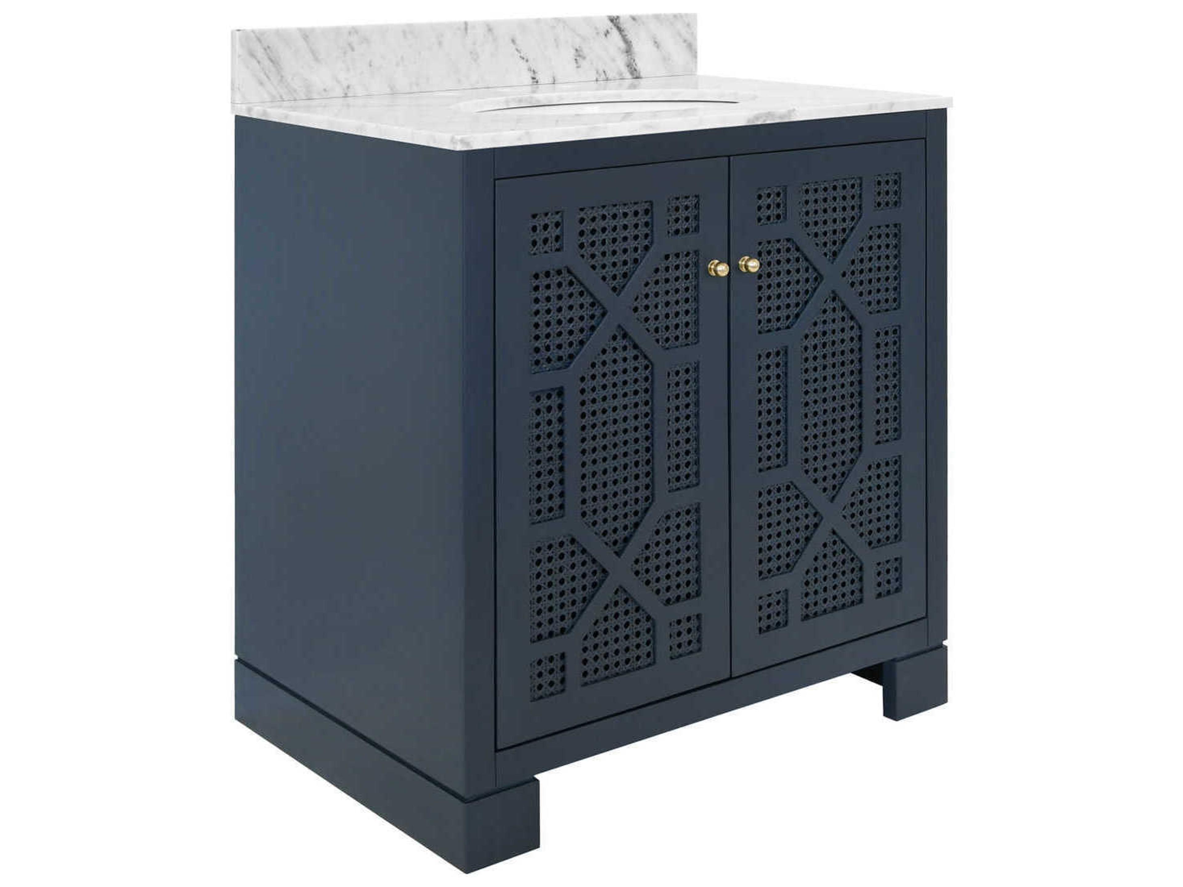 Worlds Away White Carrara Marble / Matte Navy Vanity