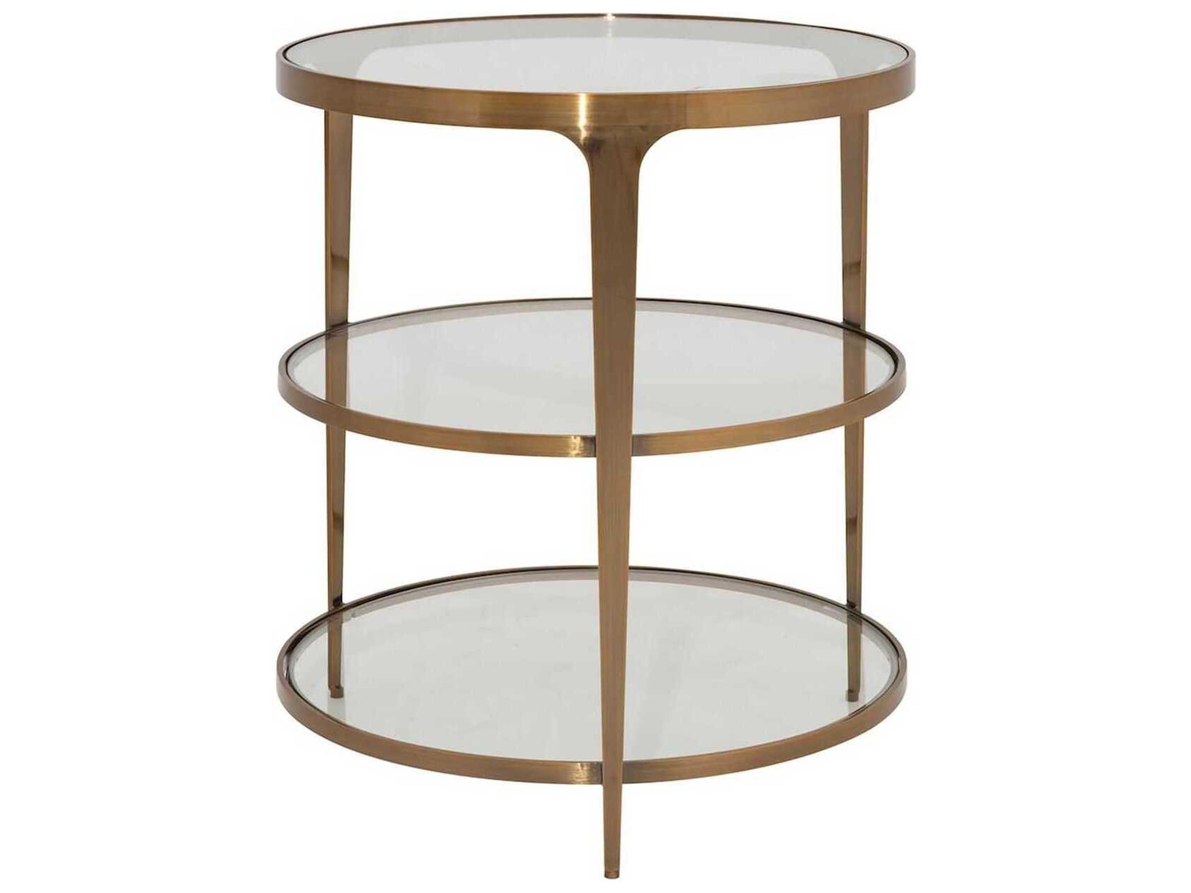 Worlds Away Round Glass Antique Brass End Table