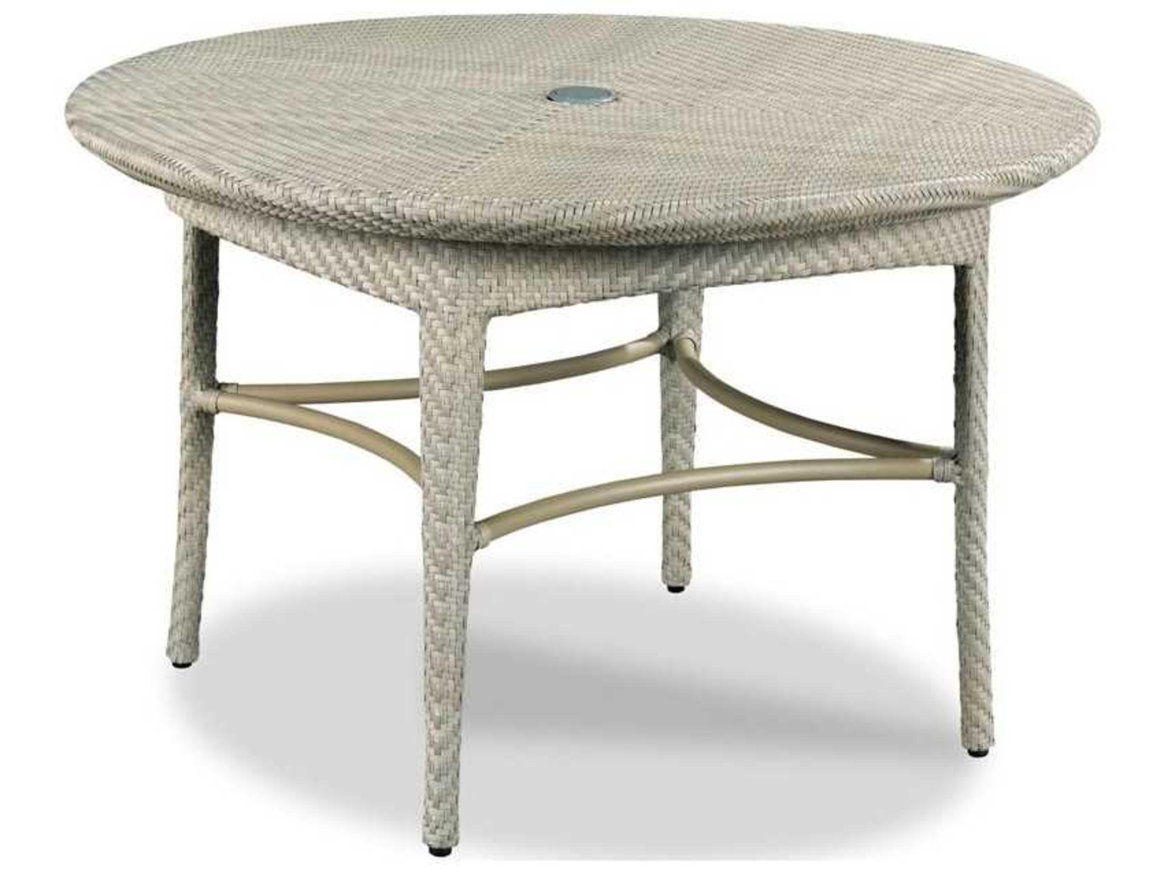 Woodbridge Outdoor Marigot Floral Gray Aluminum Wicker Round Umbrella Hole Dining Table