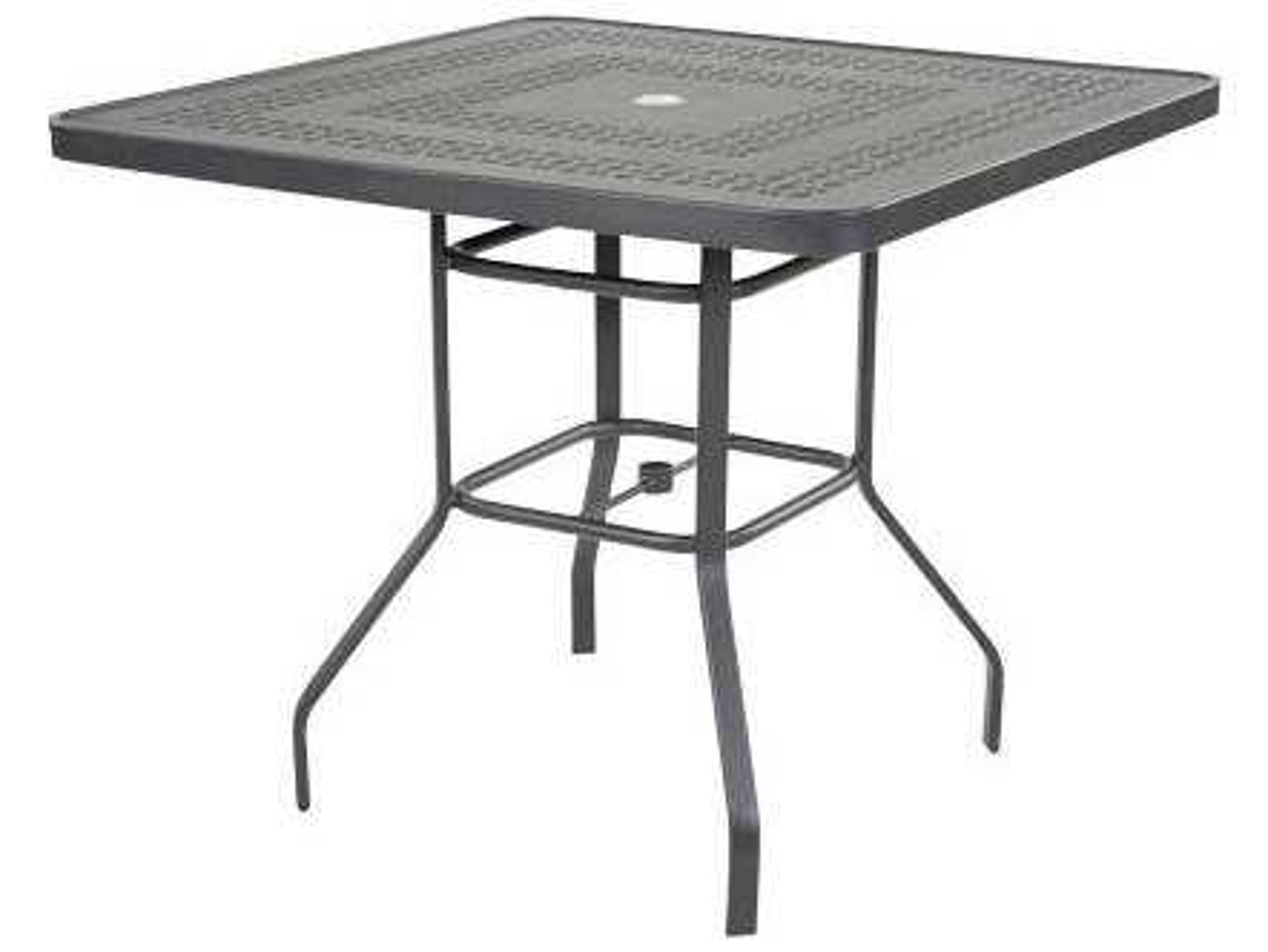 Windward Design Group Mayan Punched Aluminum Square Outdoor Patio Bar Table with Umbrella Hole
