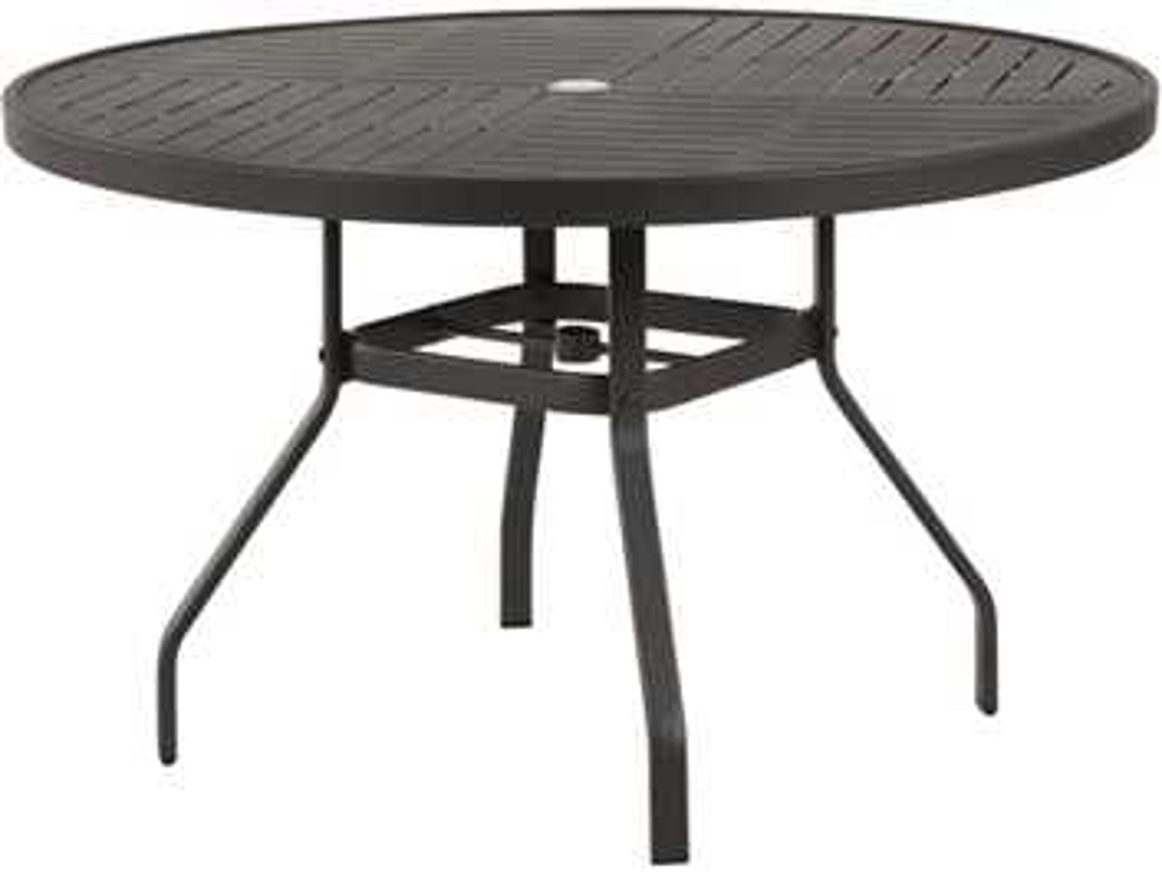 Windward Design Group Napa Punched Aluminum Round Outdoor Dining Table with Umbrella Hole
