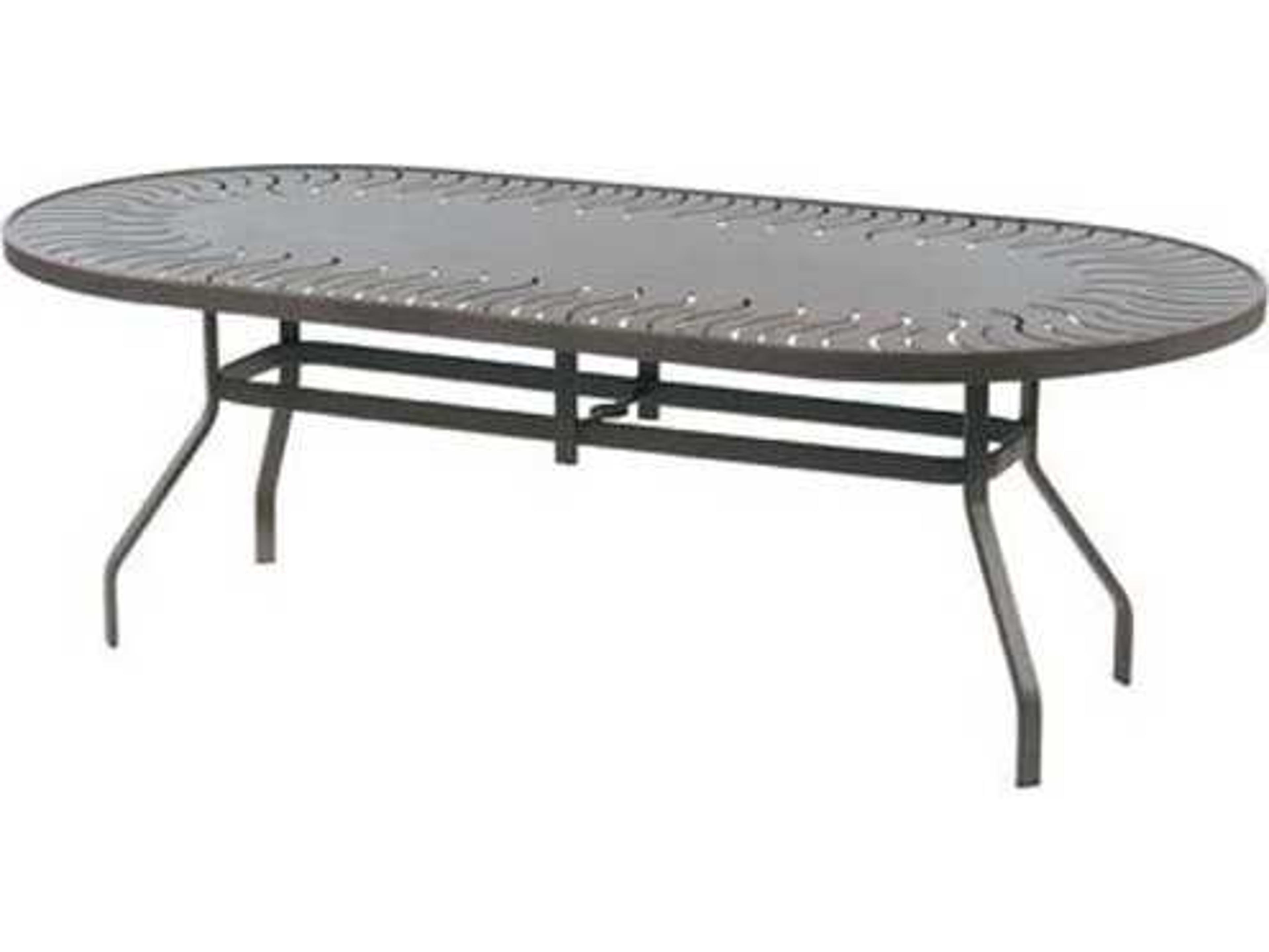 Windward Design Group Mayan Punched Aluminum Oval Outdoor Patio Dining Table with Umbrella Hole