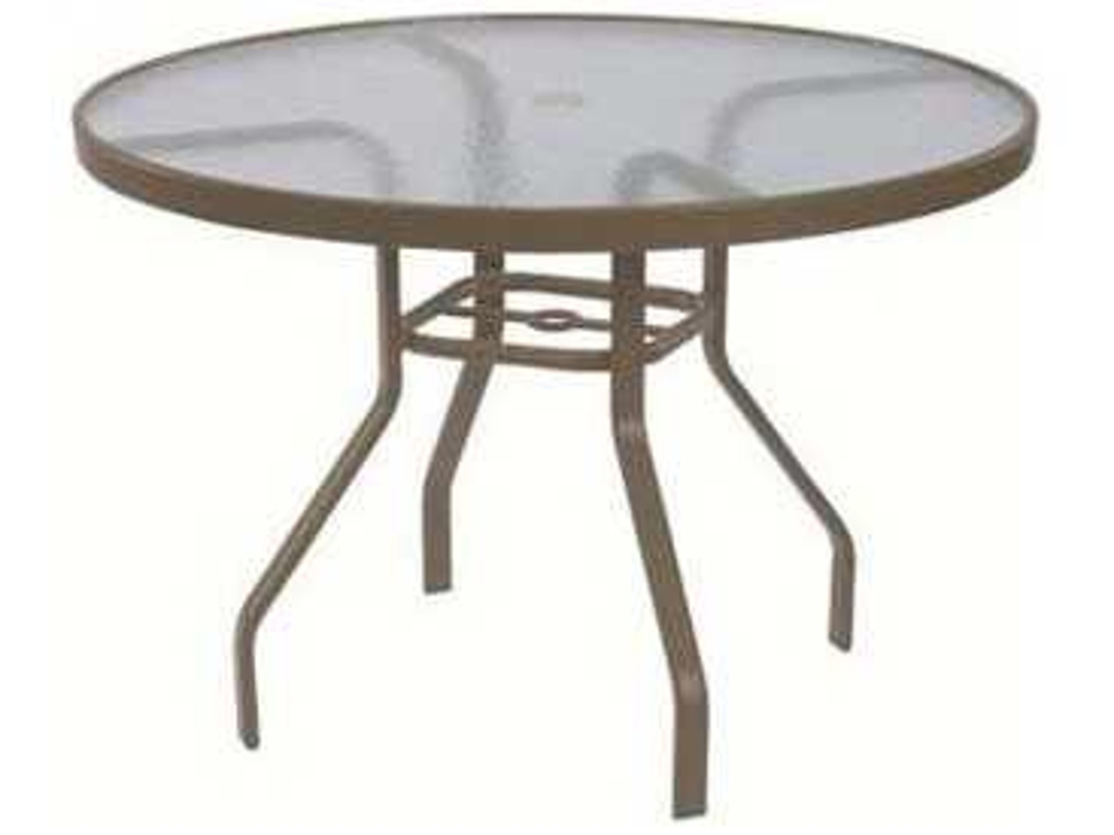 Windward Design Group Glass Top Aluminum Round Outdoor Dining Table with Umbrella Hole