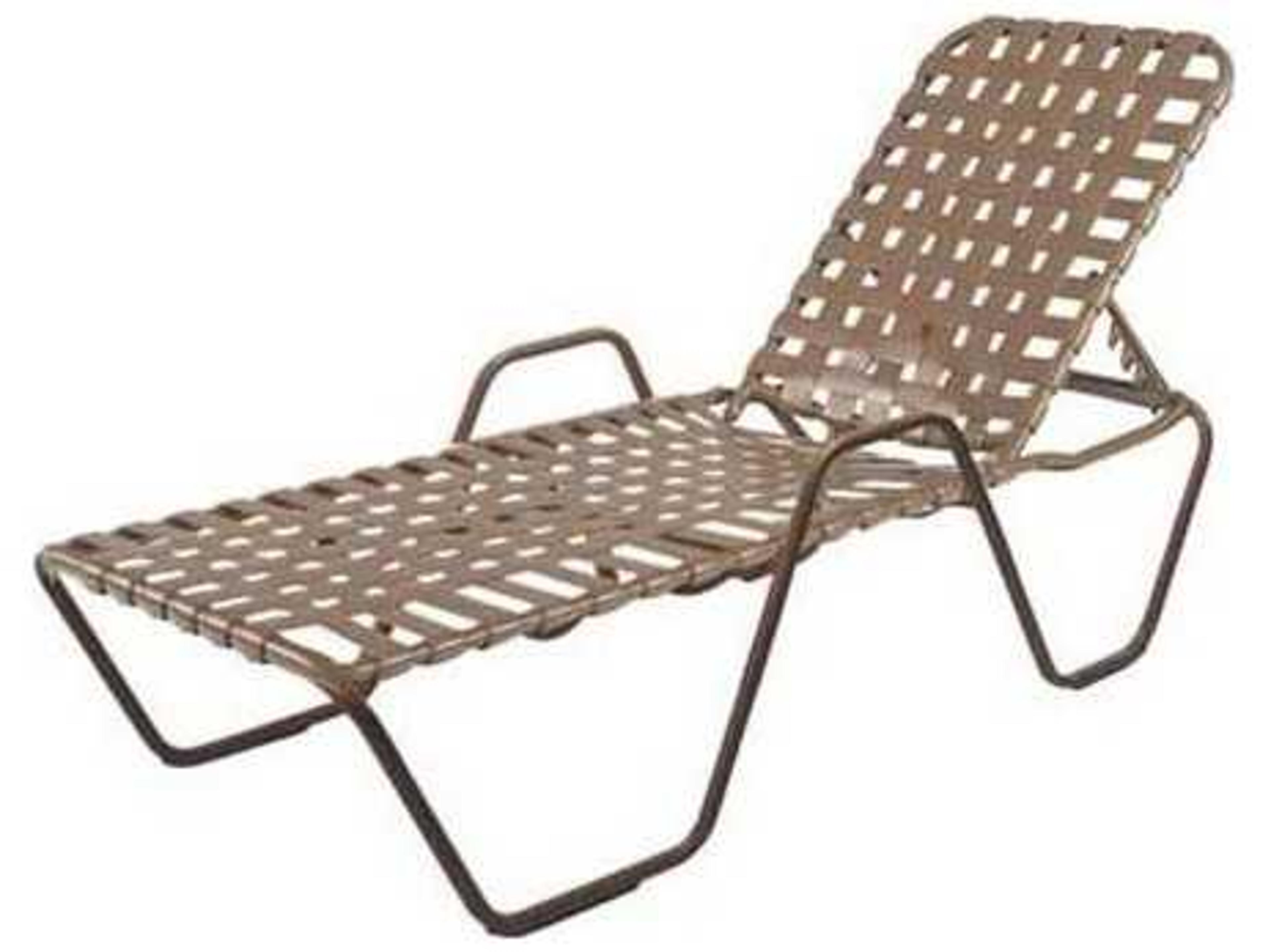 Windward Design Group Country Club Strap Aluminum Skids Patio Chaise Lounge with Arms Cross Weave