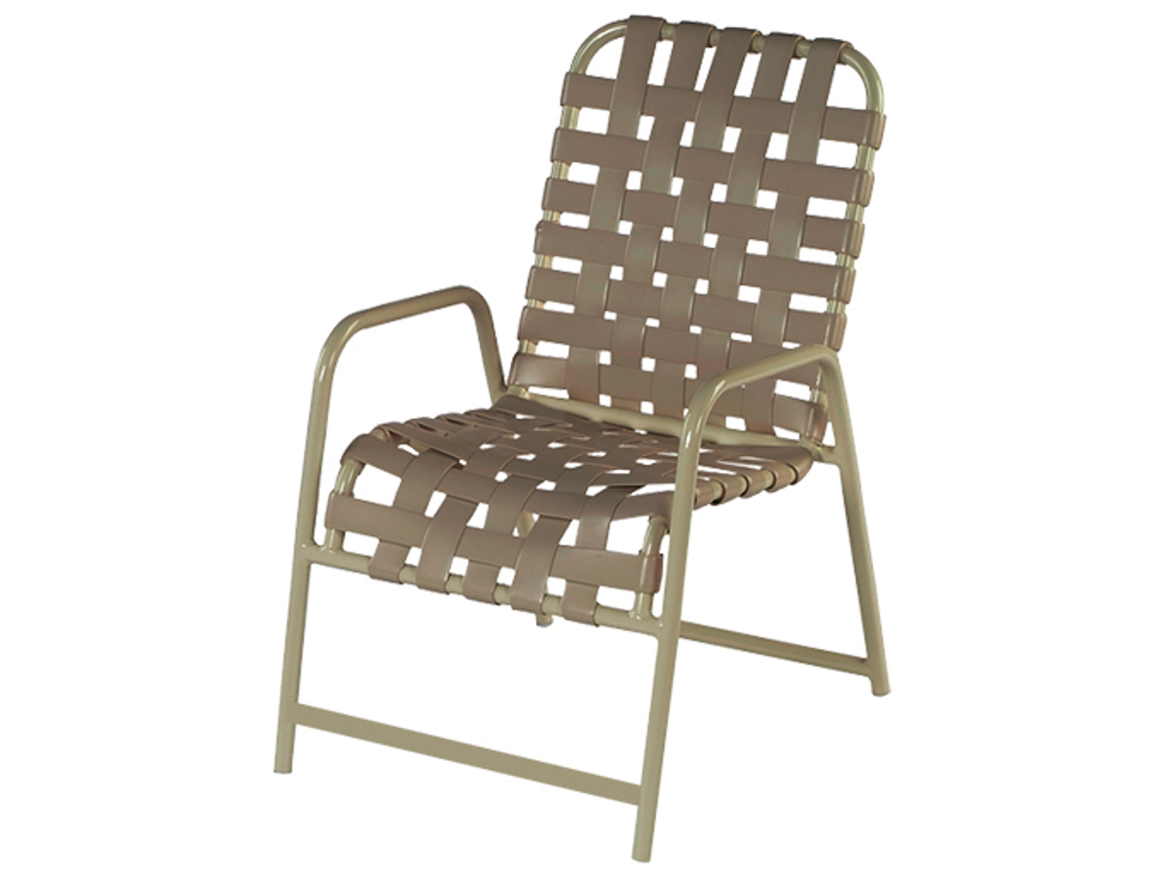 Windward Design Group Country Club Strap Aluminum Patio Dining Arm Chair in Cross Weave
